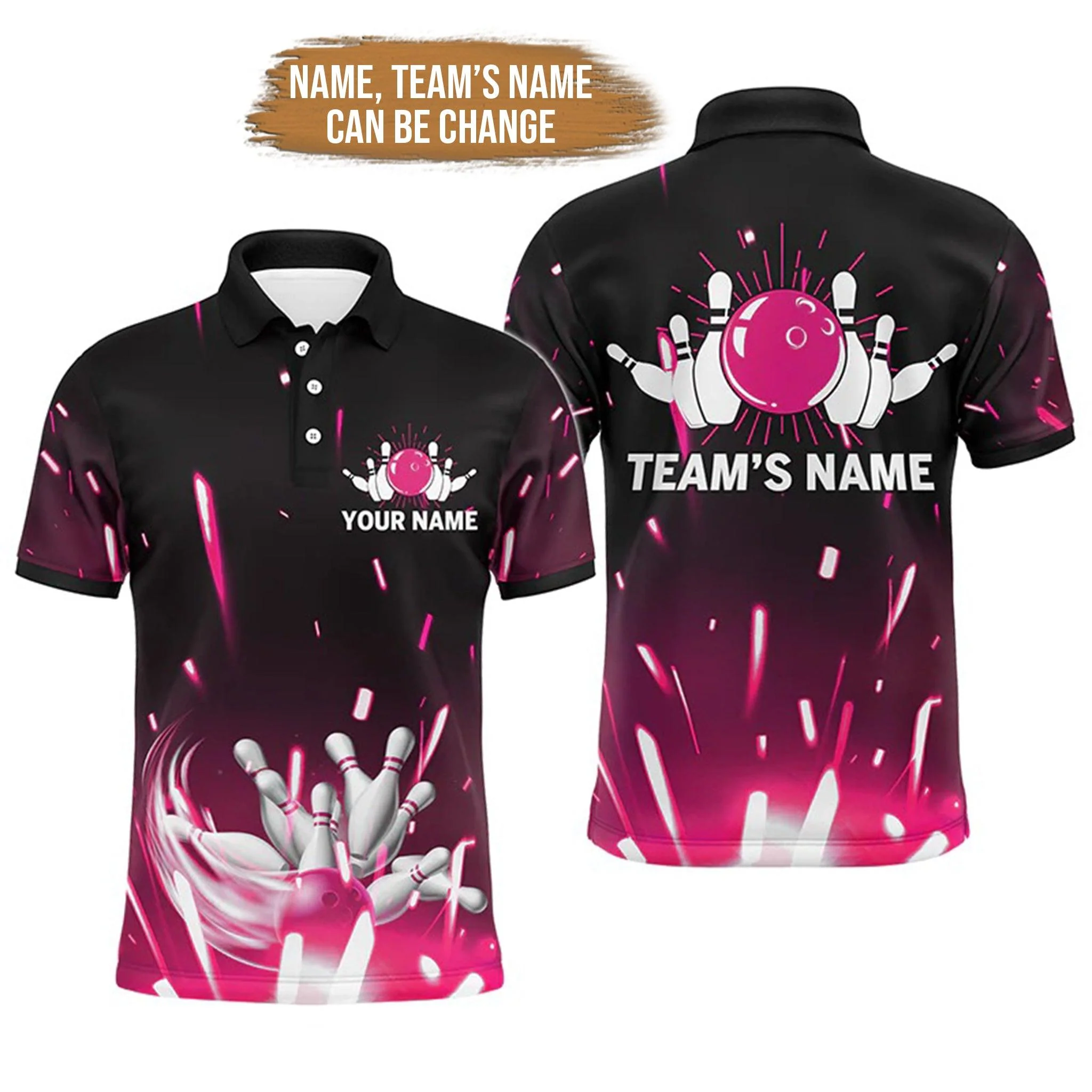 Bowling Custom Men Polo Shirt - Custom Name Flame Bowling Ball and Pins Personalized Bowling Polo Shirt - Gift For Friend, Family - Image 2