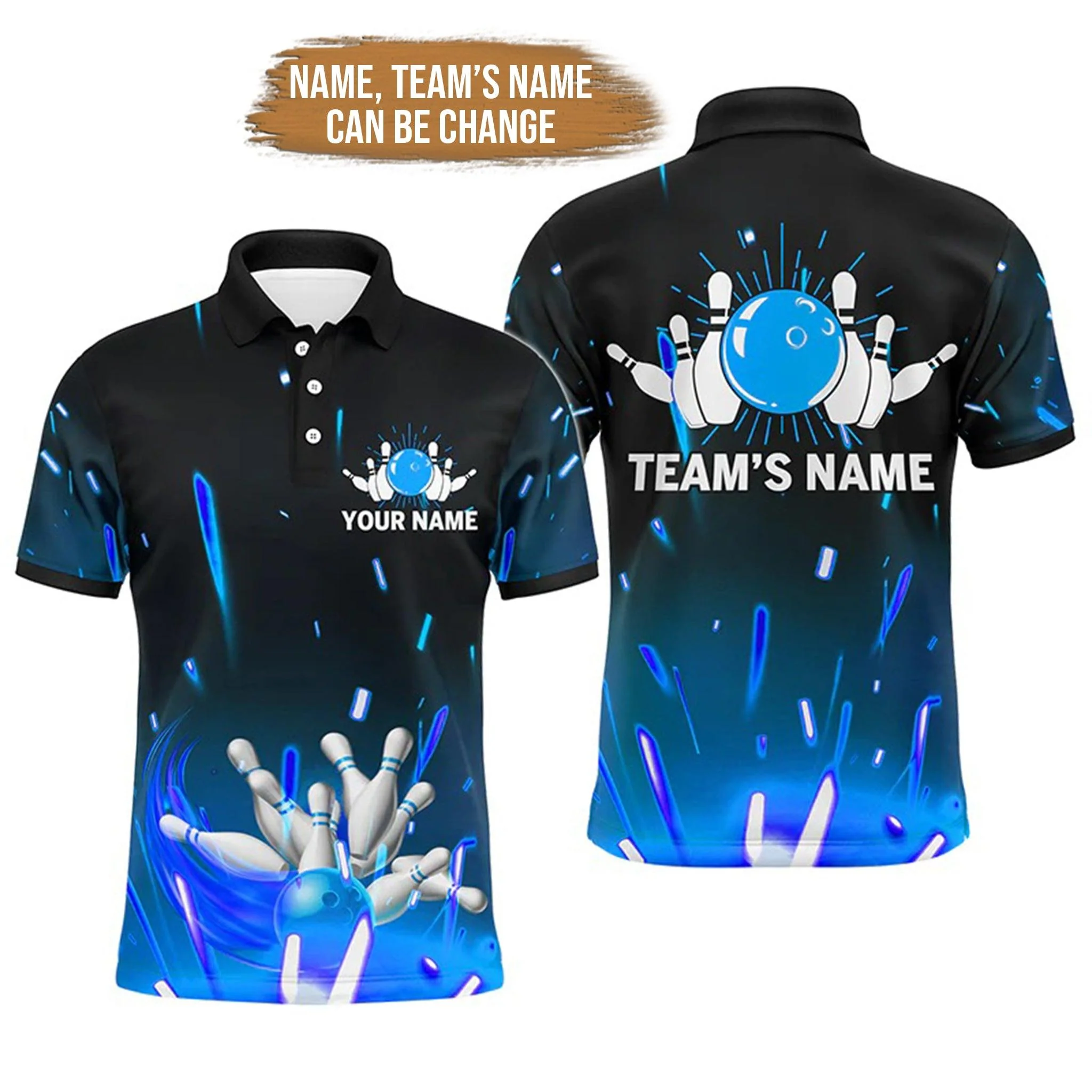 Bowling Custom Men Polo Shirt - Custom Name Flame Bowling Ball and Pins Personalized Bowling Polo Shirt - Gift For Friend, Family - Image 4