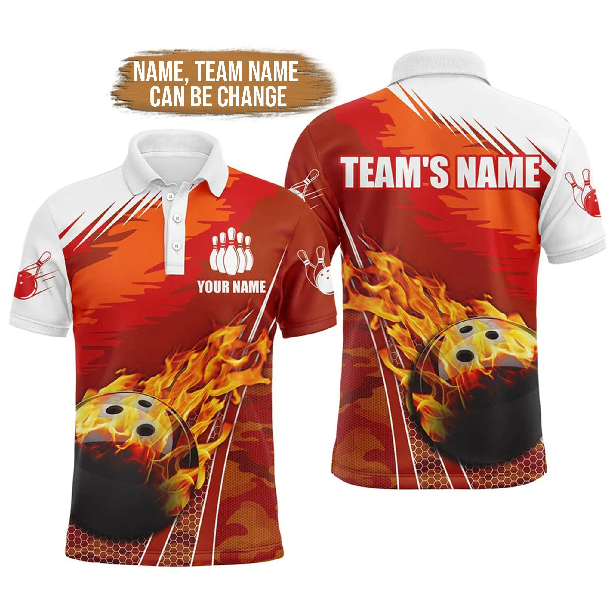 Bowling Custom Men Polo Shirt - Custom Name Flame Bowling Personalized Bowling Polo Shirt - Gift For Friend, Family - Image 2