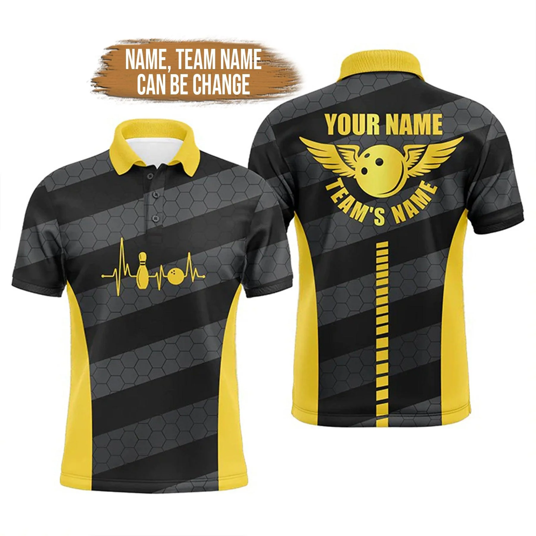 Bowling Custom Men Polo Shirt - Custom Name Heartbeat Bowling Personalized Bowling Polo Shirt - Perfect Gift For Friend, Family