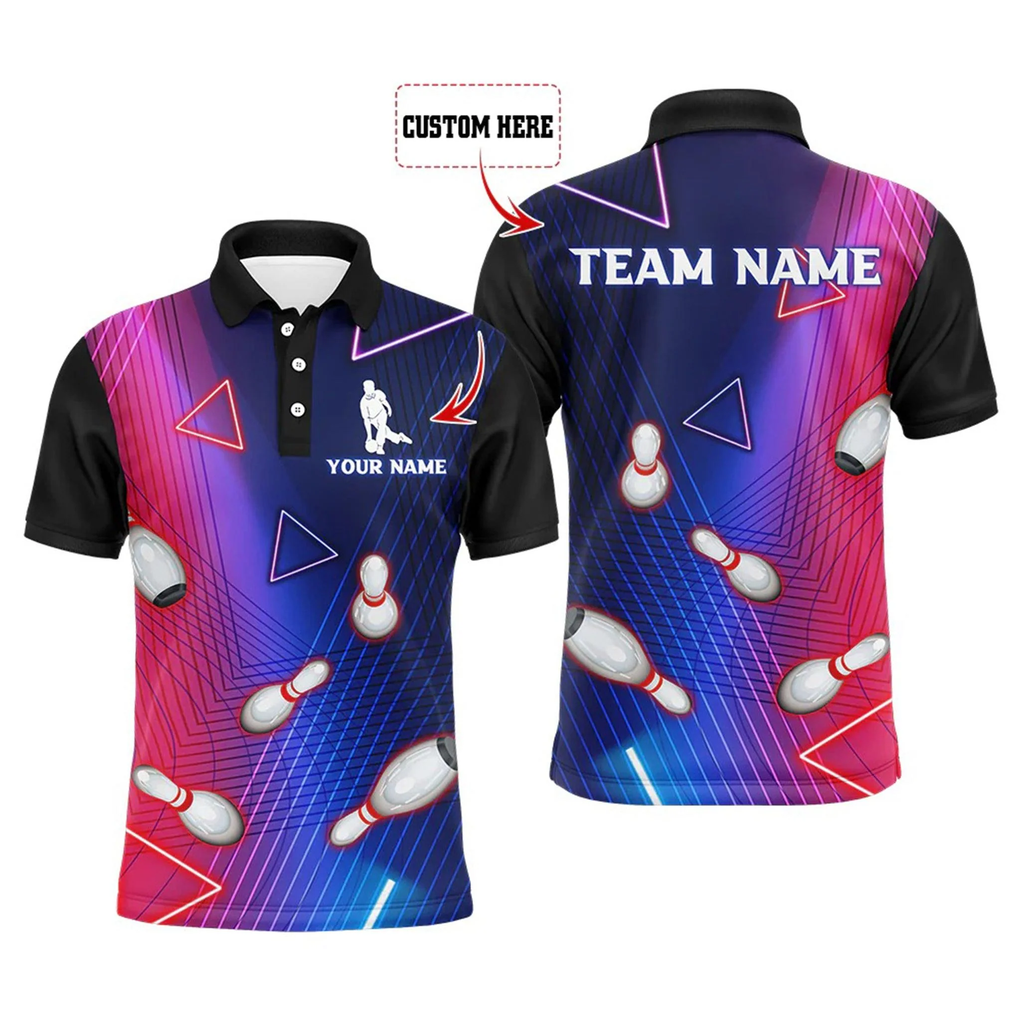 Bowling Custom Men Polo Shirt - Custom Name Navy Bowling Shirt For Men Personalized Bowling Polo Shirt - Perfect Gift For Friend, Family