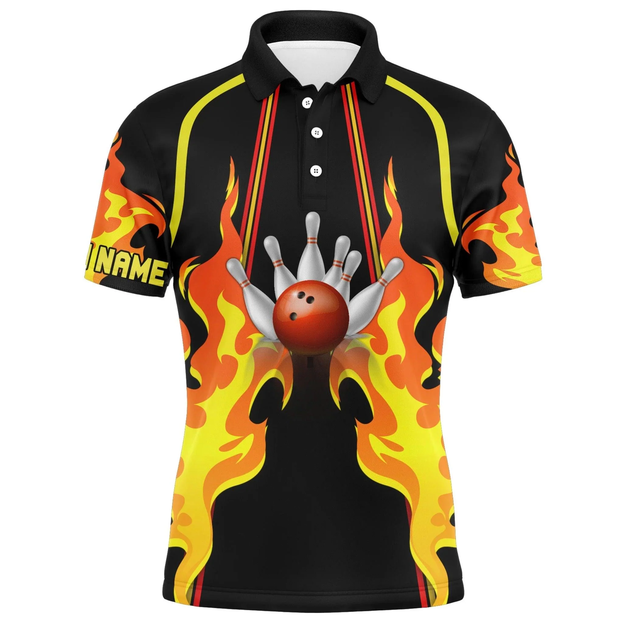 Bowling Custom Men Polo Shirt - Custom Name No Pin Left Behind Bowling Pattern Personalized Bowling Polo Shirt - Perfect Gift For Friend, Family - Image 2