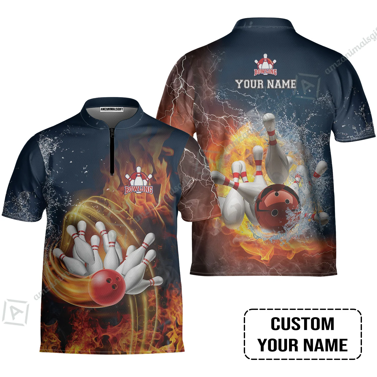 Bowling Custom Men Polo Shirt - Custom Name Red Bowl And Pins In Water And Fire Personalized Bowling Polo Shirt - Image 4