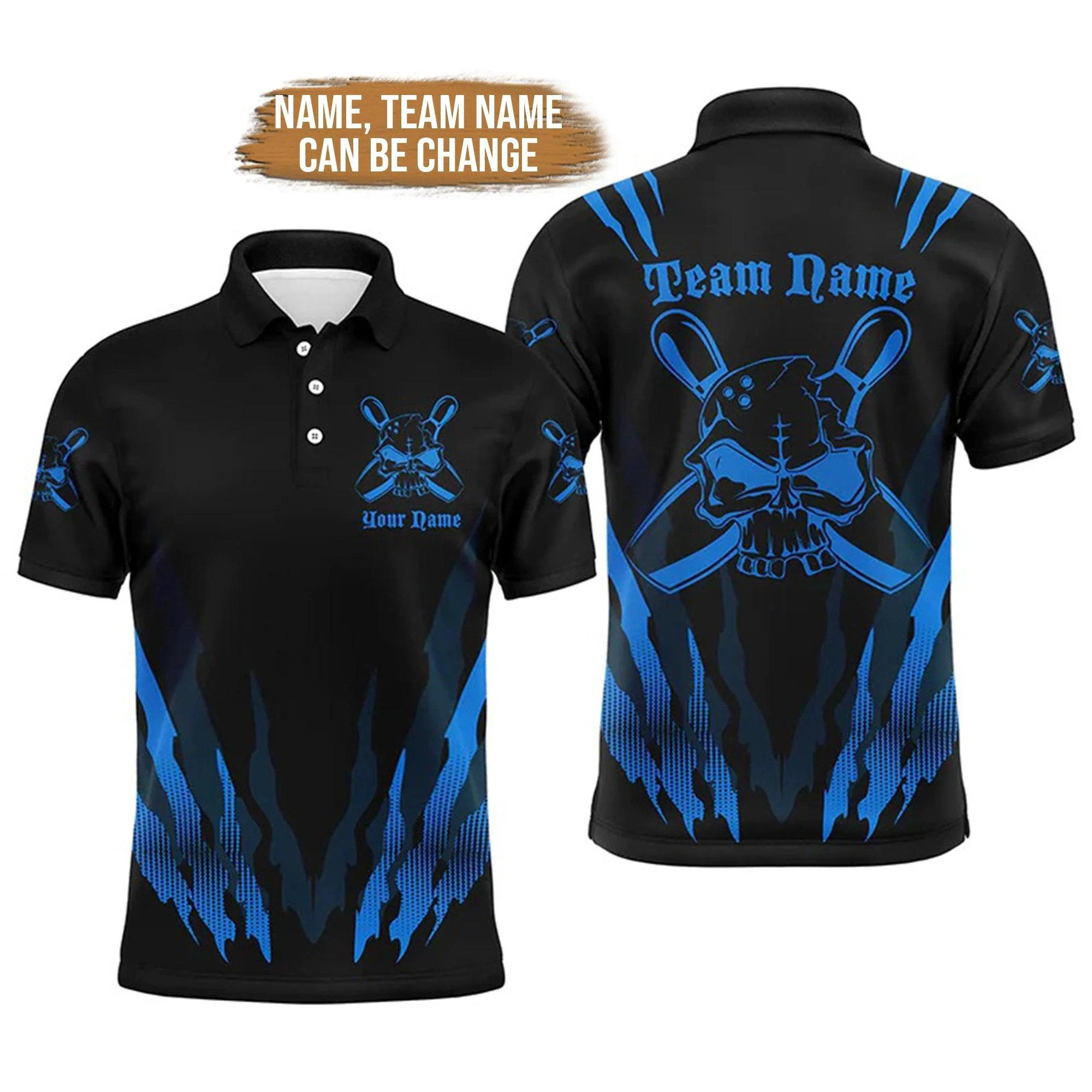 Bowling Custom Men Polo Shirt - Custom Name Skull Bowling Team Personalized Bowling Polo Shirt - Perfect Gift For Friend, Family - Image 2