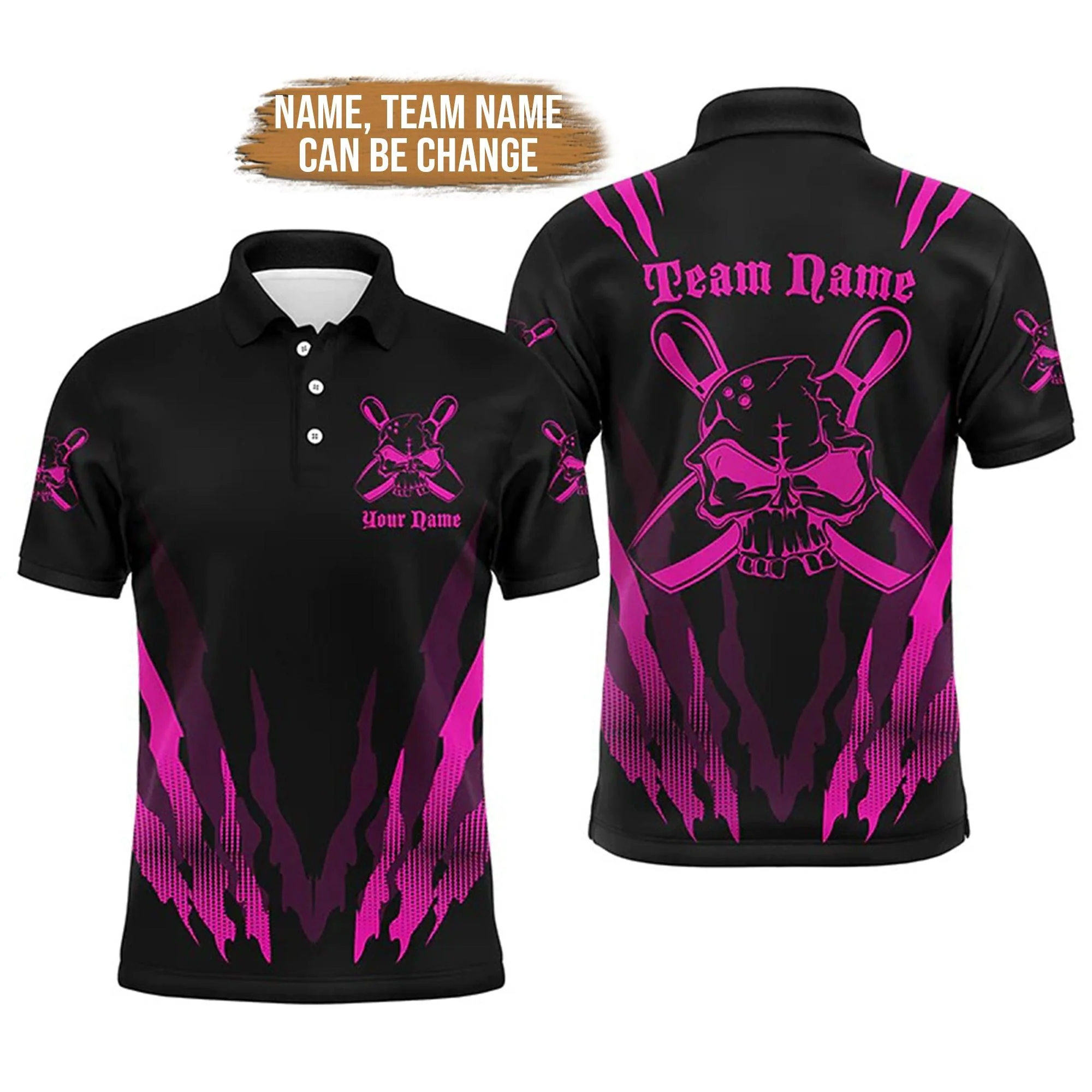 Bowling Custom Men Polo Shirt - Custom Name Skull Bowling Team Personalized Bowling Polo Shirt - Perfect Gift For Friend, Family - Image 3