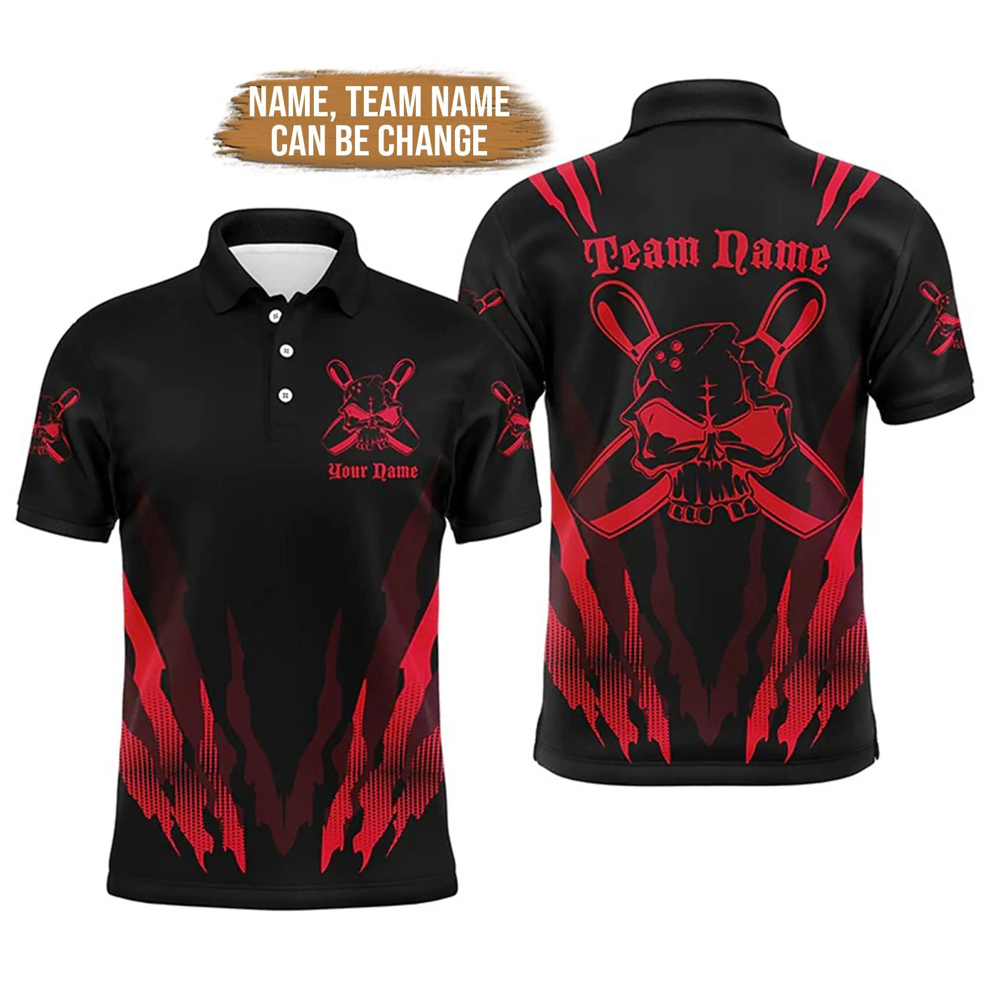 Bowling Custom Men Polo Shirt - Custom Name Skull Bowling Team Personalized Bowling Polo Shirt - Perfect Gift For Friend, Family - Image 4