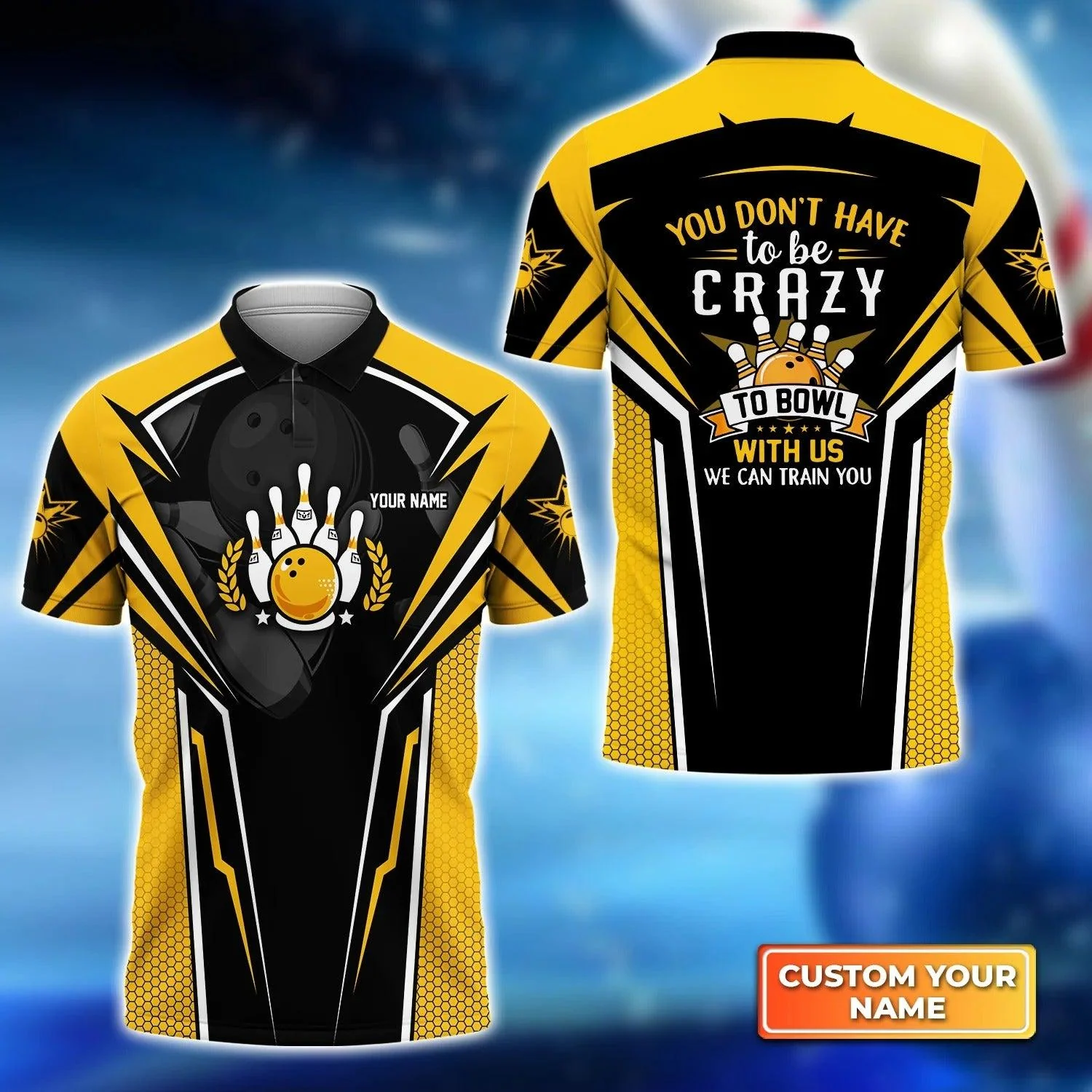 Bowling Custom Men Polo Shirt - Custom Name Yellow Bowling We Can Train You Personalized Bowling Polo Shirt - Perfect Gift For Friend, Family - Image 2