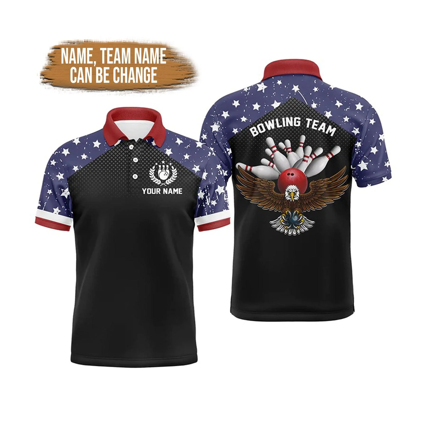 Bowling Custom Men Polo Shirt - Customize American Flag Patriot Vintage Personalized Bowling Polo Shirt - Perfect Gift For Friend, Family