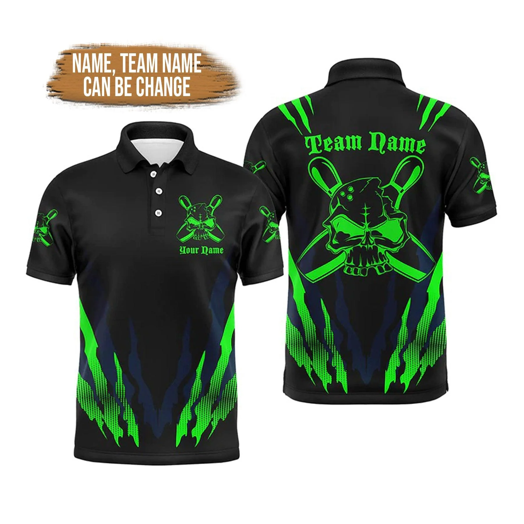 Bowling Custom Men Polo Shirt - Customize Skull Bowling Team Shirts Bowling Pin Personalized Bowling Polo Shirt - Perfect Gift For Friend, Family