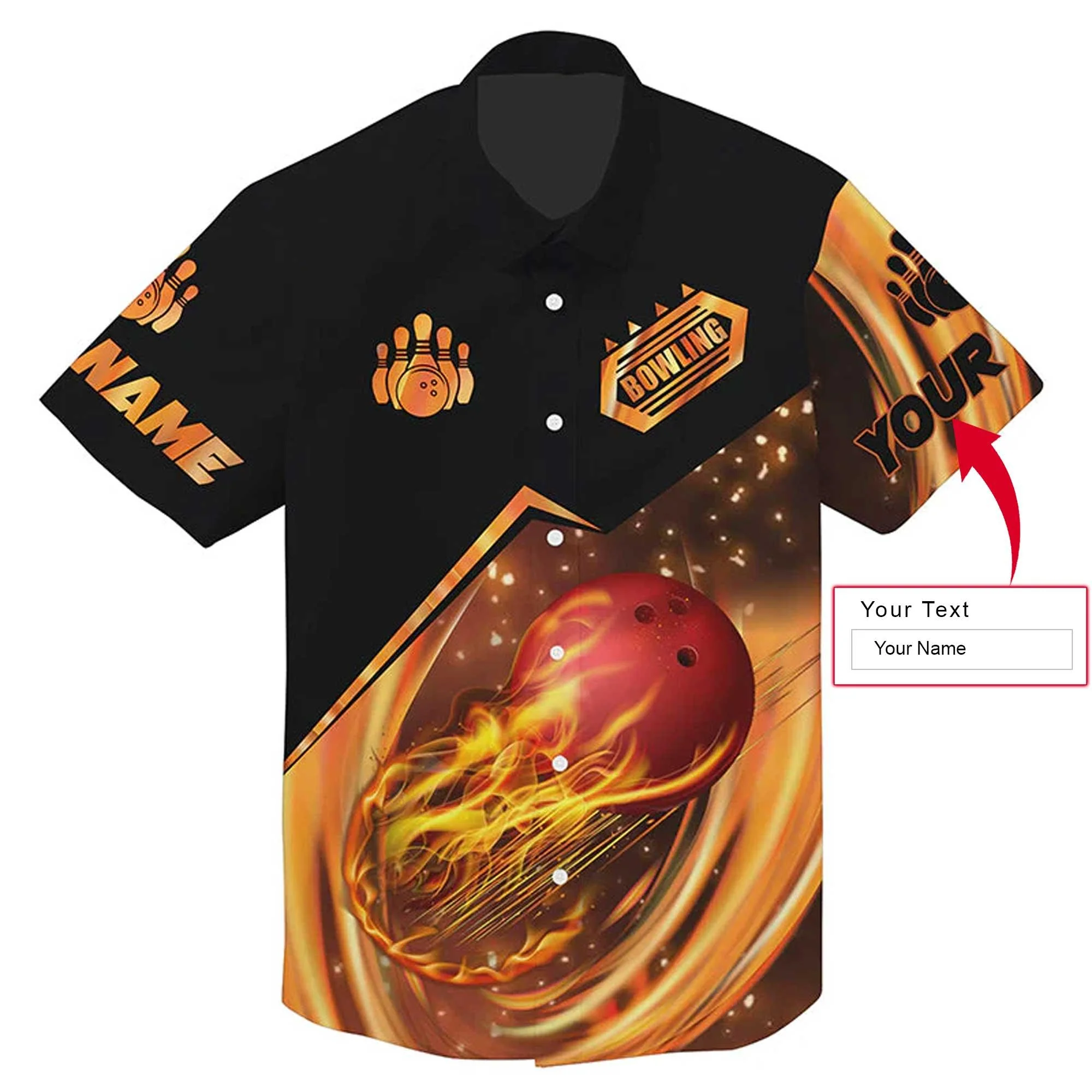 Bowling Custom Name Hawaiian Shirt, Flame Bowling Personalized Hawaiian Shirts For Men Women, Bowling Lovers, Team, Bowlers