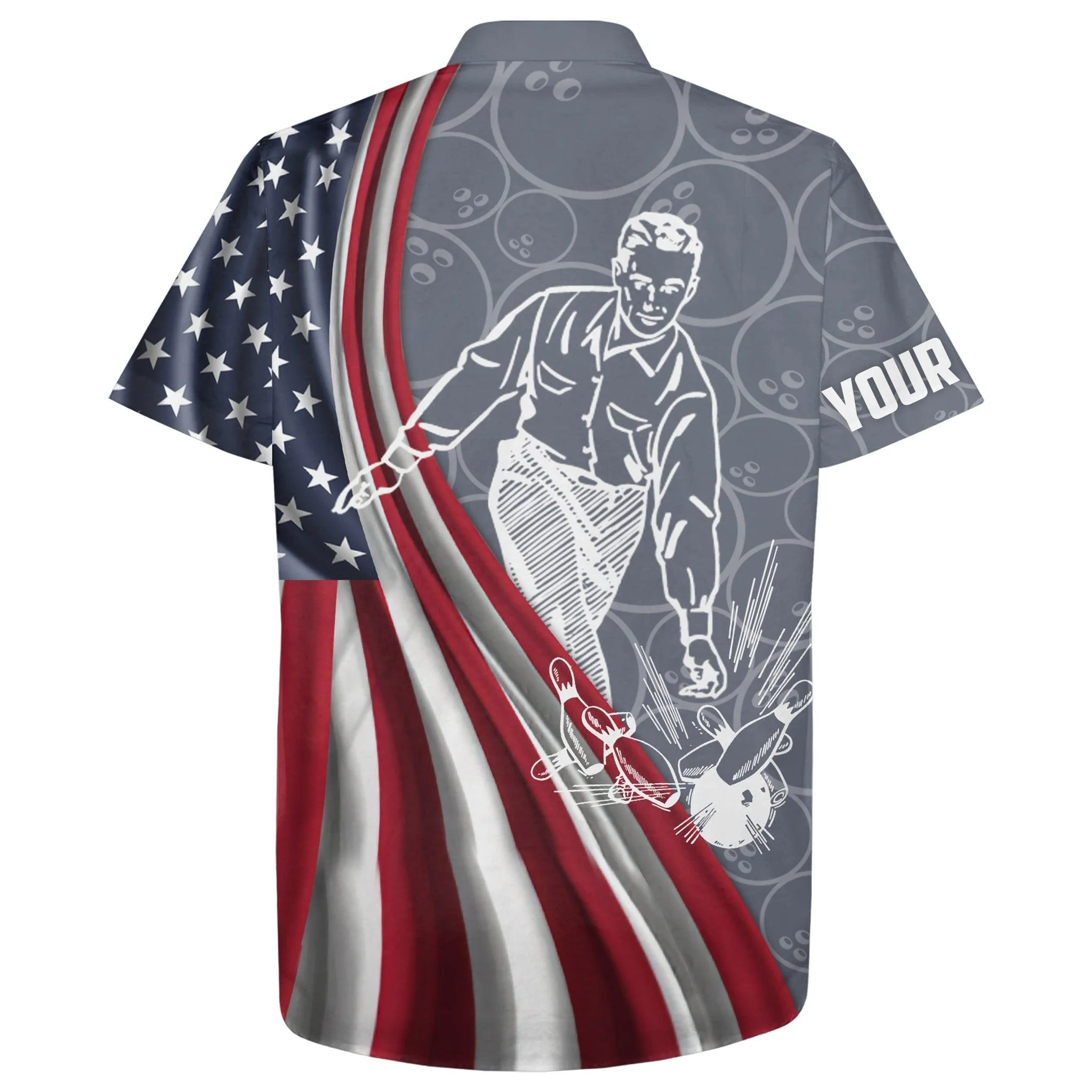 Bowling Custom Name Hawaiian Shirt, Patriotic American Flag Bowling Personalized Hawaiian Shirts For Men Women, Team, Bowling Lovers, Bowlers - Image 3