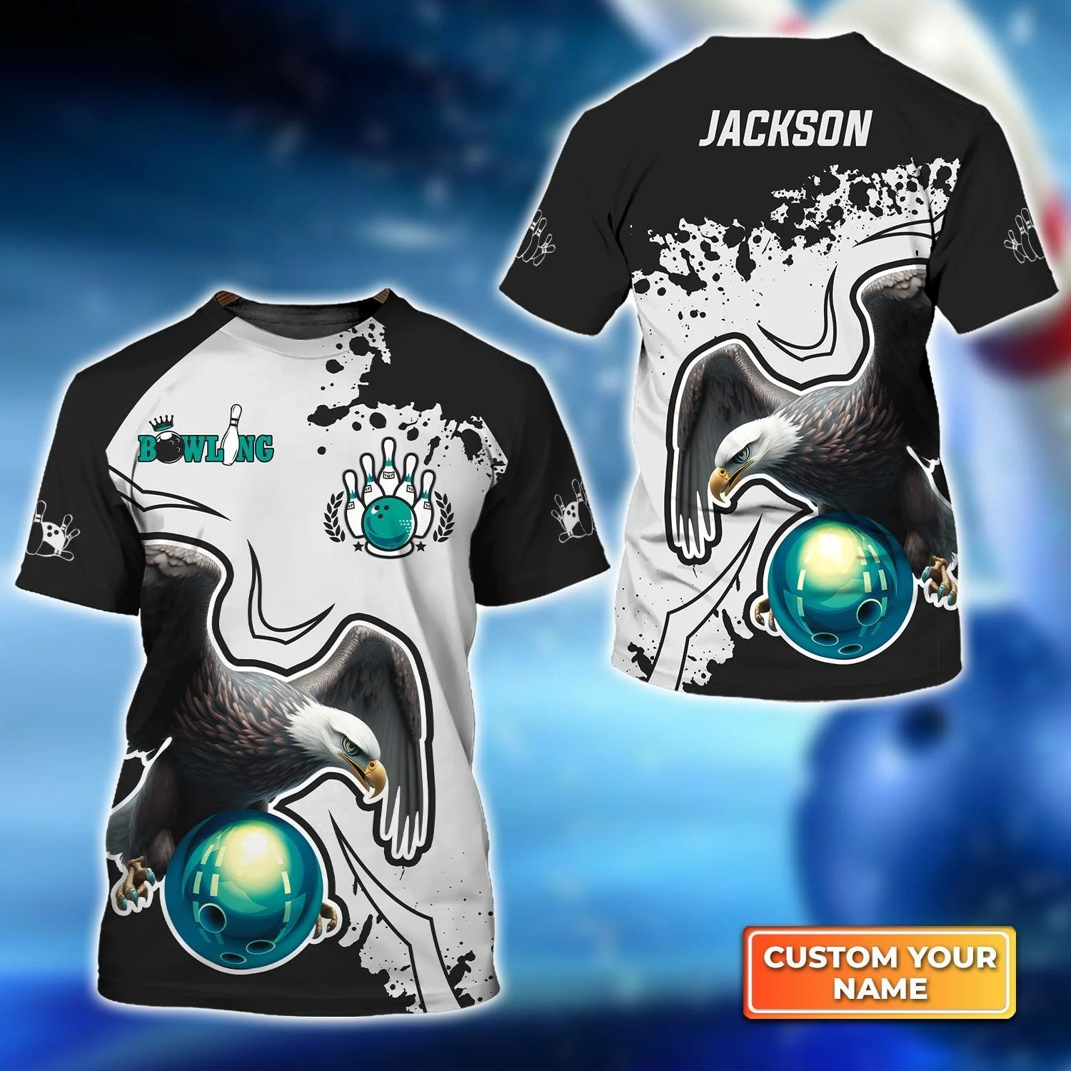 Bowling Custom Name T Shirt, American Eagle Bowling Team Personalized Name T-Shirt For Men, Perfect Gift For Bowling Lovers, Bowlers, Team, Friend