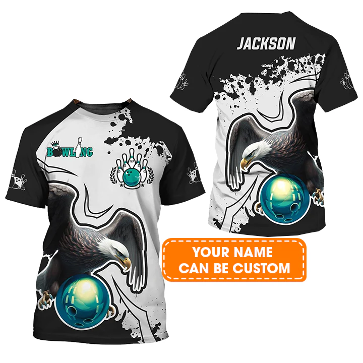 Bowling Custom Name T Shirt, American Eagle Bowling Team Personalized Name T-Shirt For Men, Perfect Gift For Bowling Lovers, Bowlers, Team, Friend - Image 2