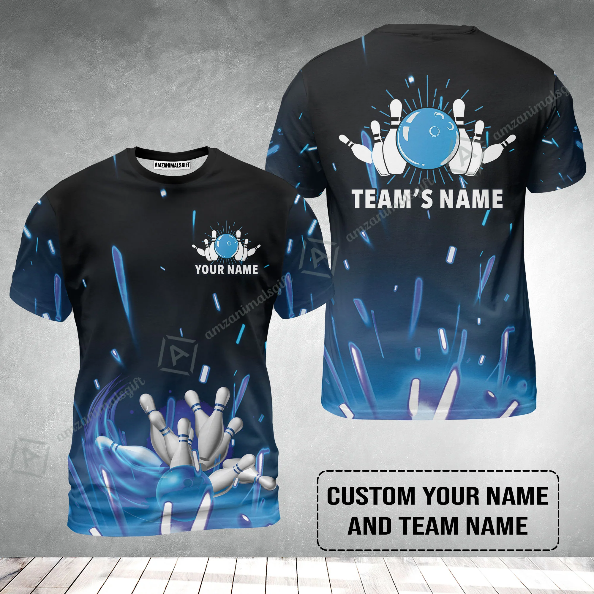Bowling Custom Name T-Shirt - Blue Bowling Personalized T-Shirt - Gift For Friend, Family, Bowling Lovers - Image 2