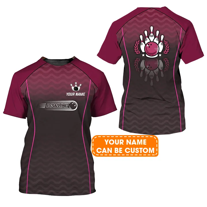 Bowling Custom Name T Shirt, Bowling Interlaced Pattern Personalized T-Shirt For Men, Perfect Gift For Bowling Lovers, Bowlers, Team, Friend - Image 2
