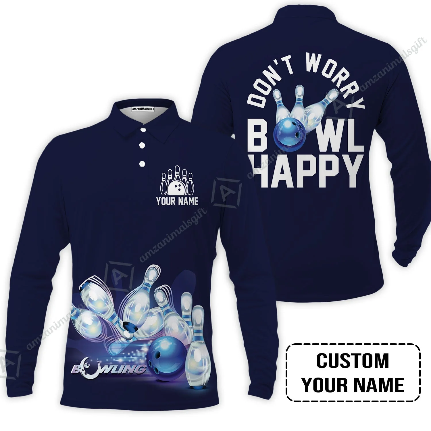Bowling Custom Name T-Shirt - Don't Worry Bowl Happy Personalized T-Shirt - Gift For Friend, Family, Bowling Lovers - Image 9