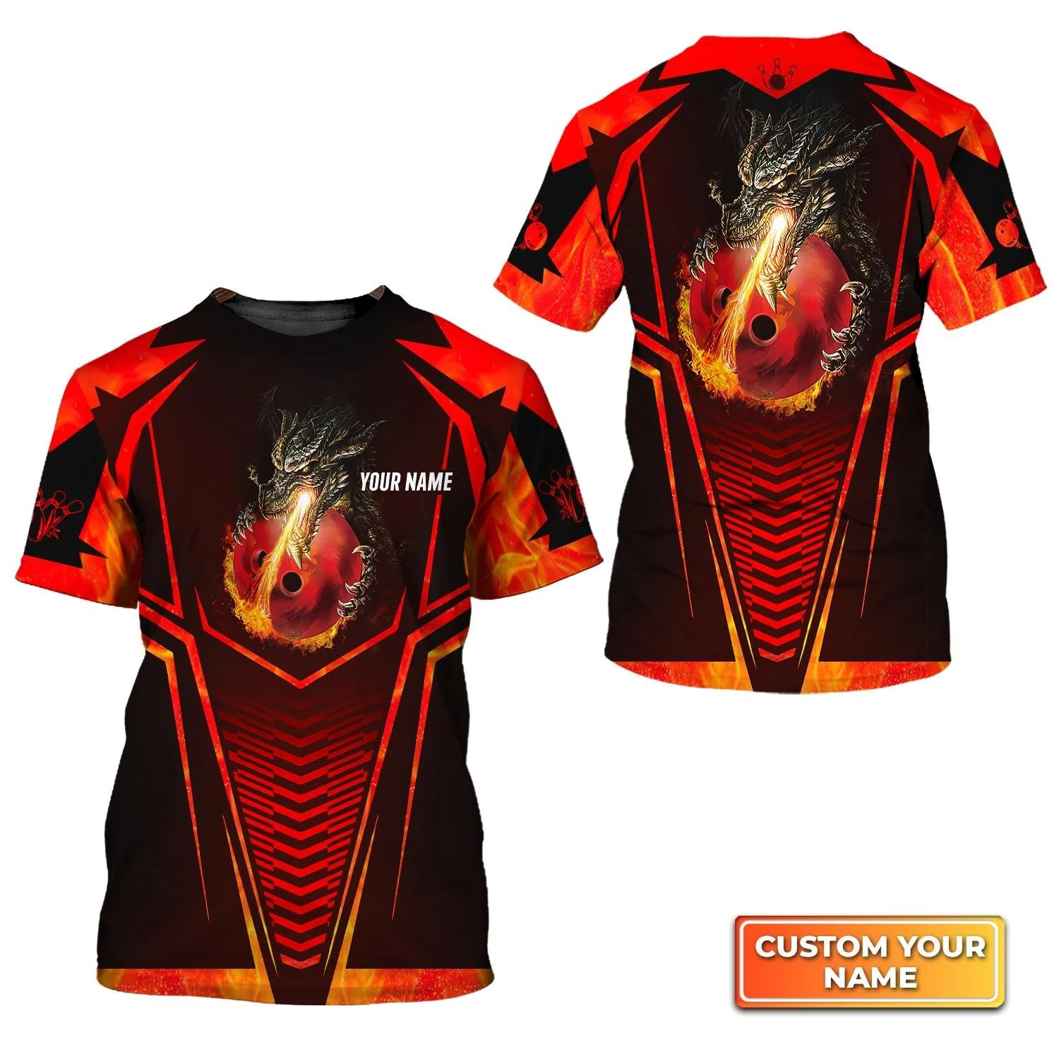 Bowling Custom Name T Shirt, Dragon Fire Flame Personalized Name T-Shirt For Men, Perfect Gift For Bowling Lovers, Bowlers, Team, Friend - Image 3