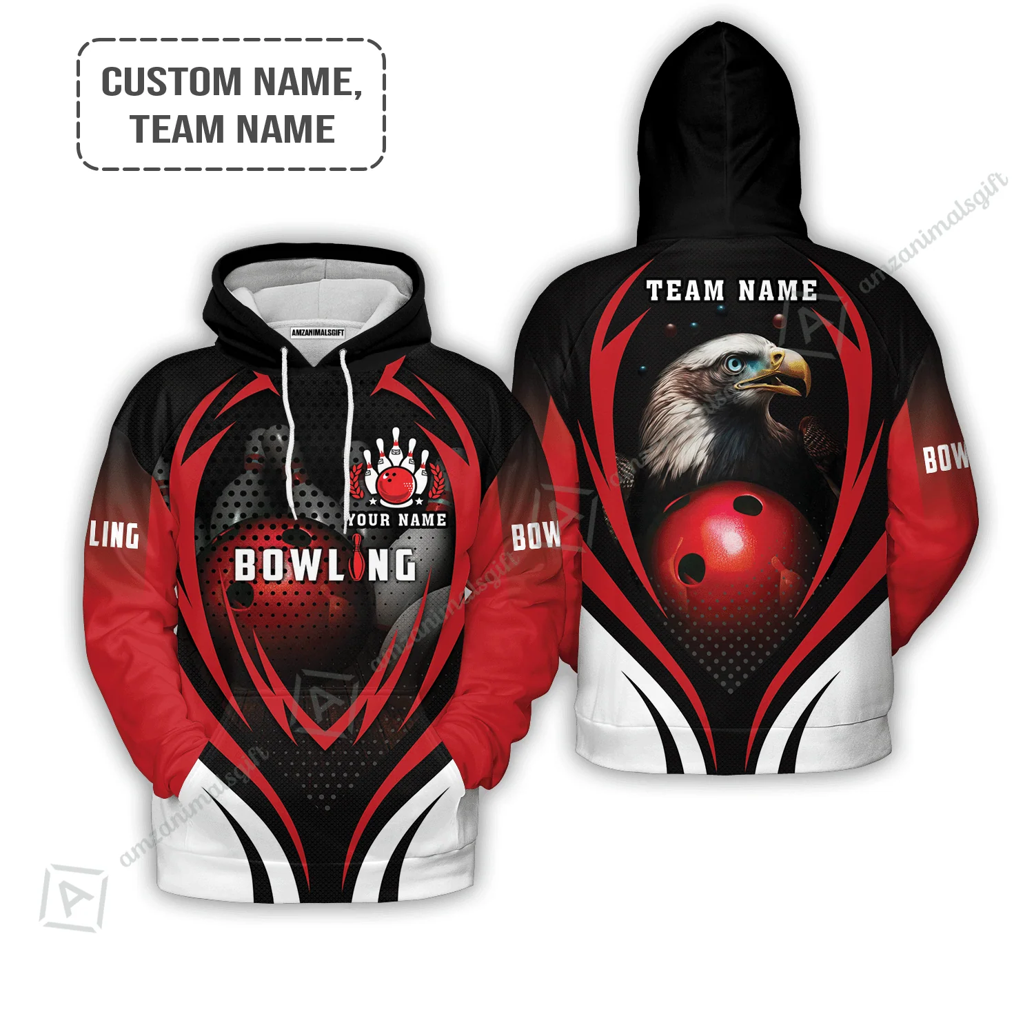 Bowling Custom Name T Shirt, Eagle Bowling Team With Red Ball Personalized T-Shirt For Men, Perfect Gift For Bowling Lovers, Bowlers, Team, Friend - Image 4