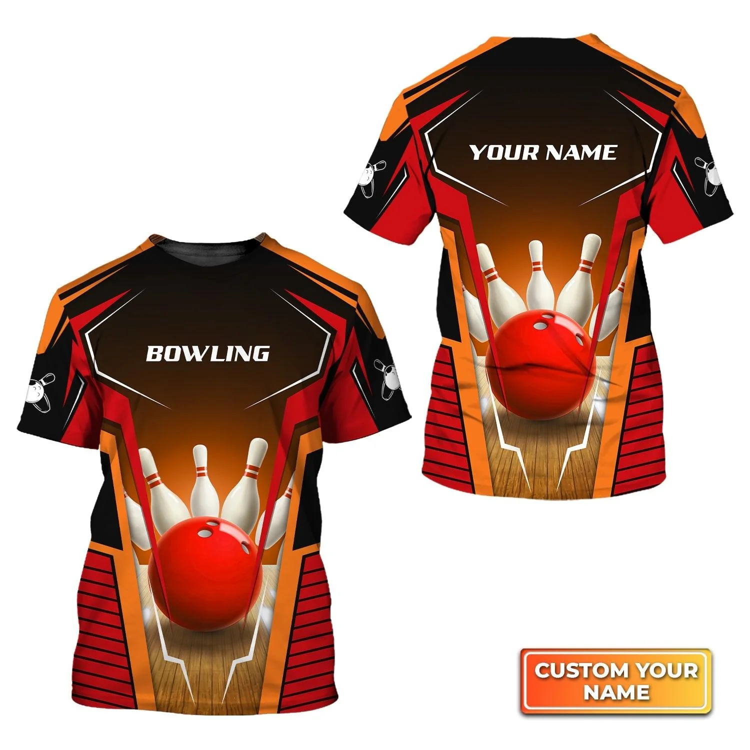Bowling Custom Name T Shirt, Mens Bowl Pin And Red Bowling Ball Personalized T-Shirt For Men, Gift For Bowling Lovers, Bowlers, Team, Friend - Image 2