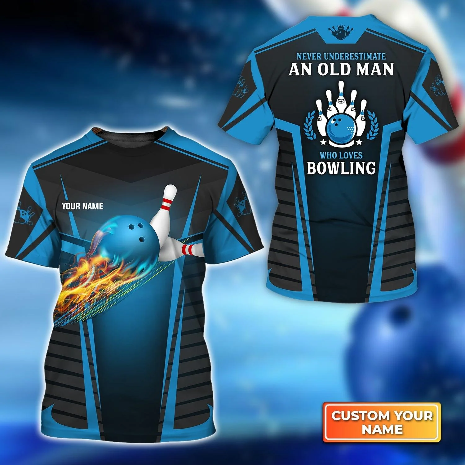 Bowling Custom Name T Shirt, Never Underestimate an Old Man Who Loves Bowling Personalized Name T-Shirt For Men, Gift For Bowling Lovers, Bowlers