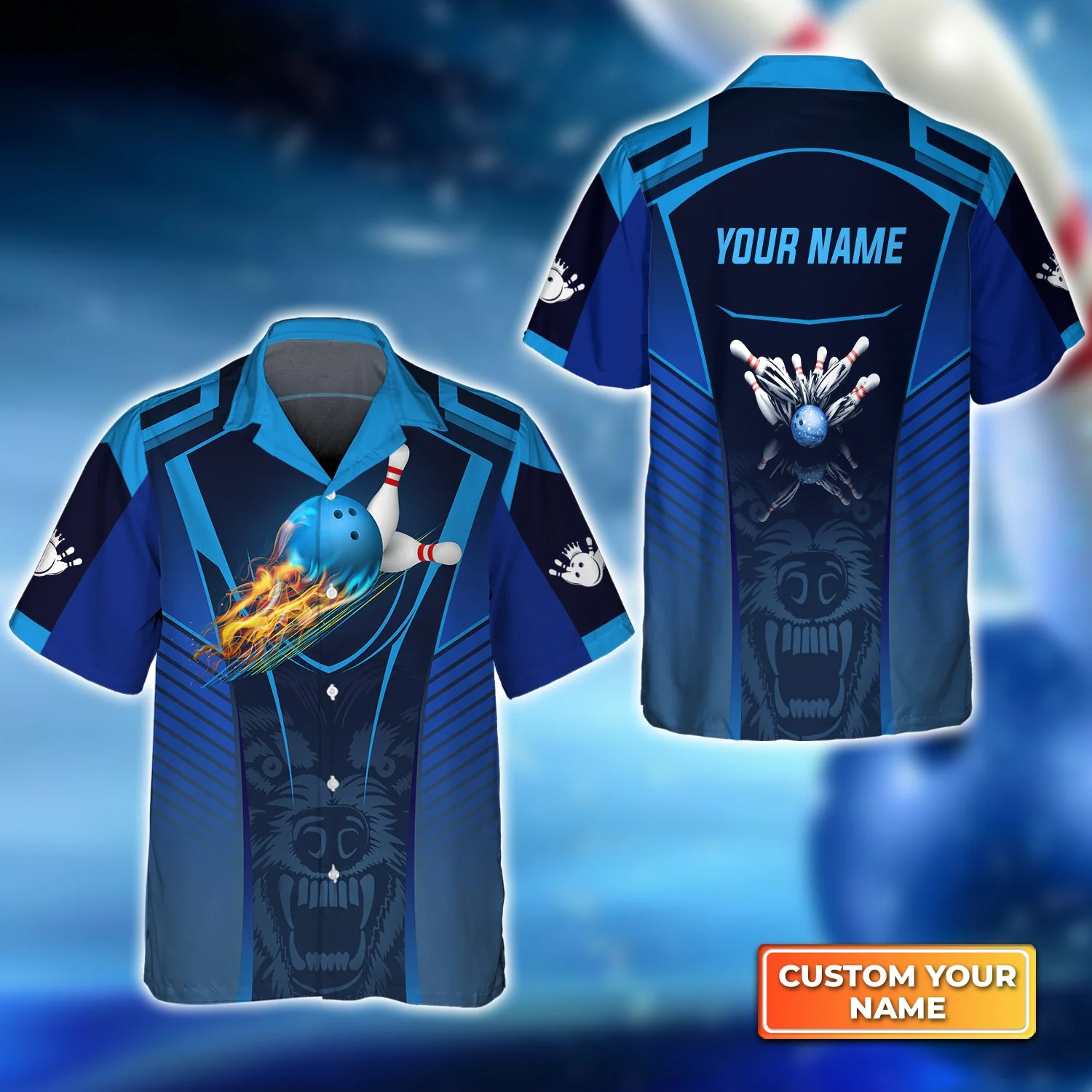 Bowling Custom Name T Shirt, The Wolf Blue Bowling Team Ball And Pins Personalized T-Shirt For Men, Gift For Bowling Lovers, Bowlers, Friend - Image 7