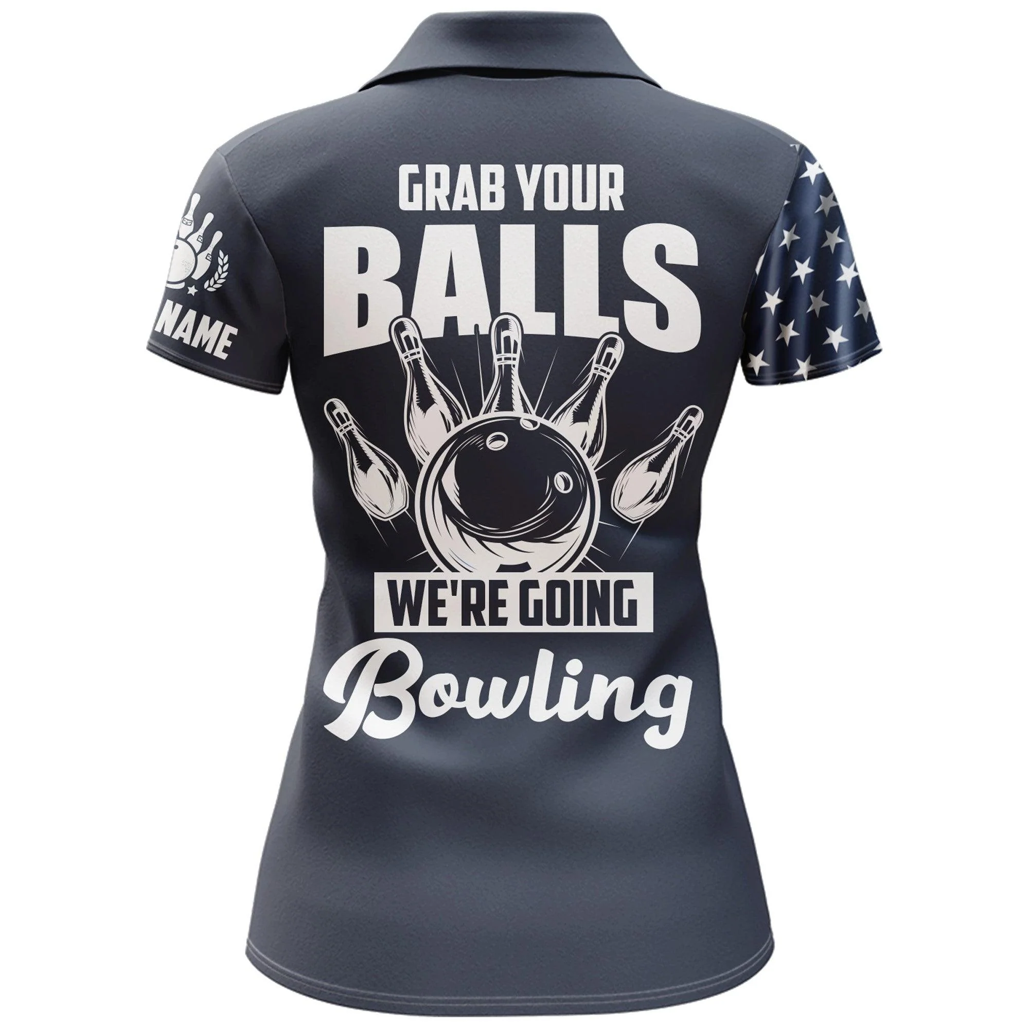 Bowling Custom Name Women Polo Shirt - American Flag, We're Going Bowling Personalized Bowling Polo Shirt - Gift For Friend, Family, Bowling Lovers - Image 3