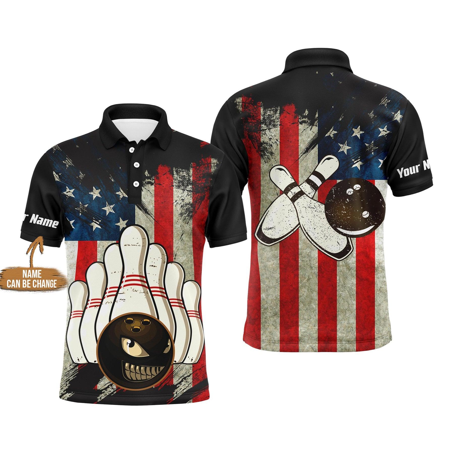 Bowling Custom Polo Shirt - Custom Name American Flag Evil Personalized Bowling Polo Shirt - Gift For Friend, Family