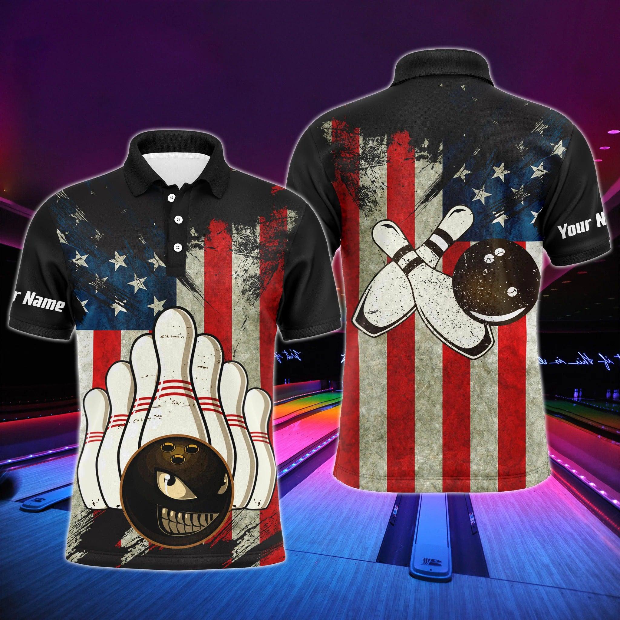 Bowling Custom Polo Shirt - Custom Name American Flag Evil Personalized Bowling Polo Shirt - Gift For Friend, Family - Image 4