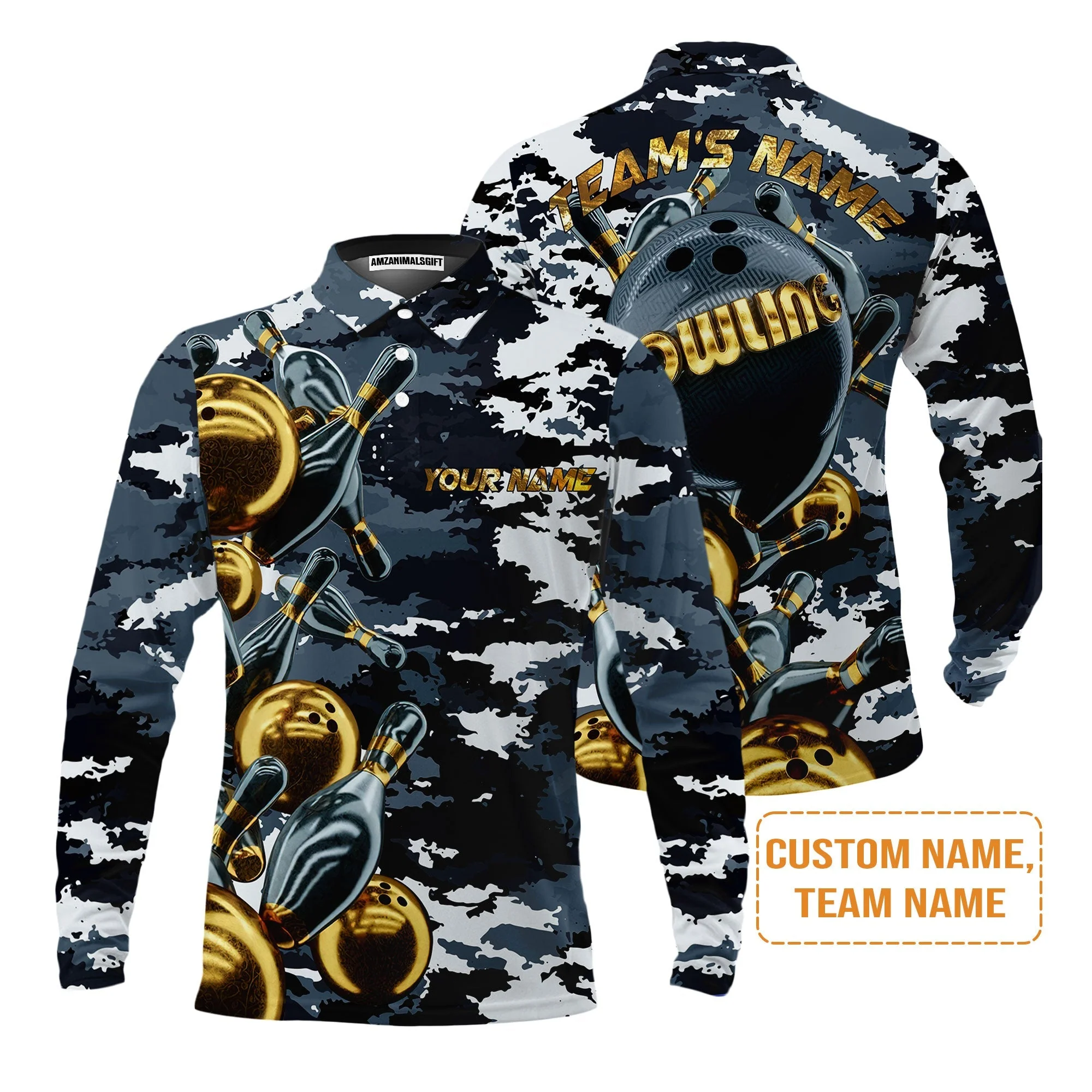 Bowling Custom Sweater - Camo Navy Bowling Team Custom Bowling Sweater - Image 3