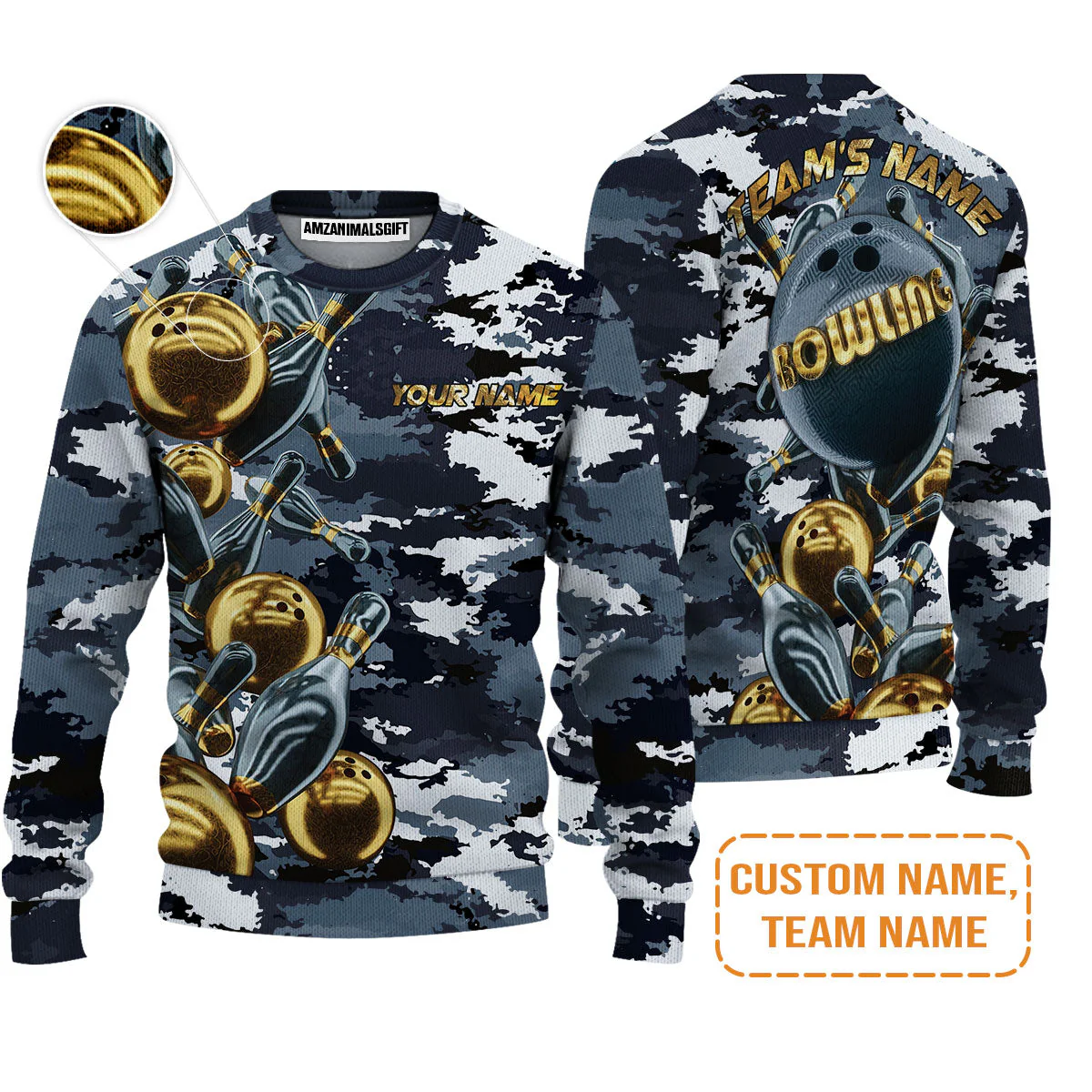 Bowling Custom Sweatshirt - Camo Navy Bowling Team Custom Bowling Sweatshirt - Image 4