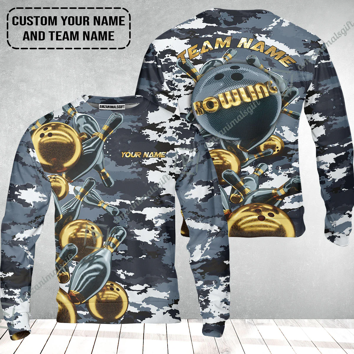 Bowling Custom Sweatshirt - Custom Name Camo Navy Bowling Personalized Sweatshirt - Image 2