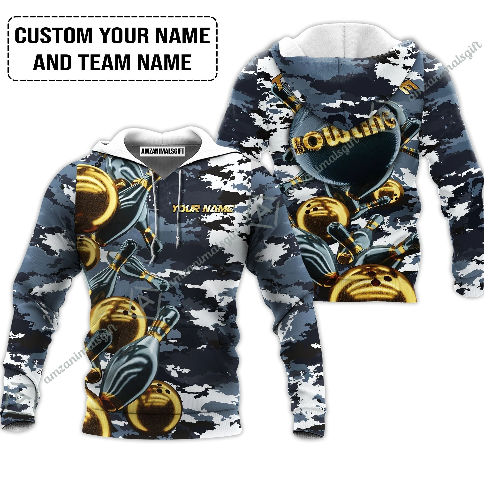 Bowling Custom Sweatshirt - Custom Name Camo Navy Bowling Personalized Sweatshirt - Image 3