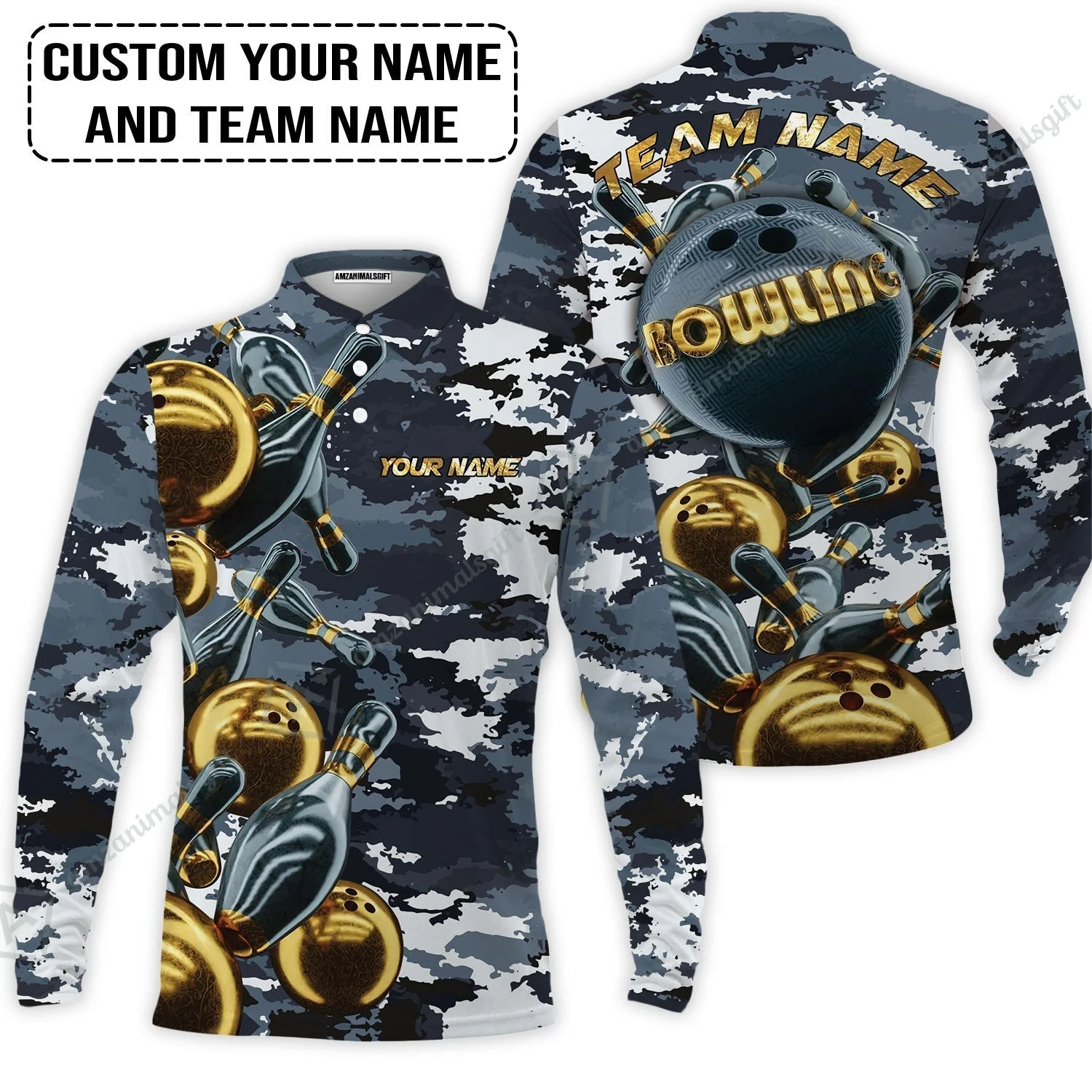 Bowling Custom Sweatshirt - Custom Name Camo Navy Bowling Personalized Sweatshirt - Image 5