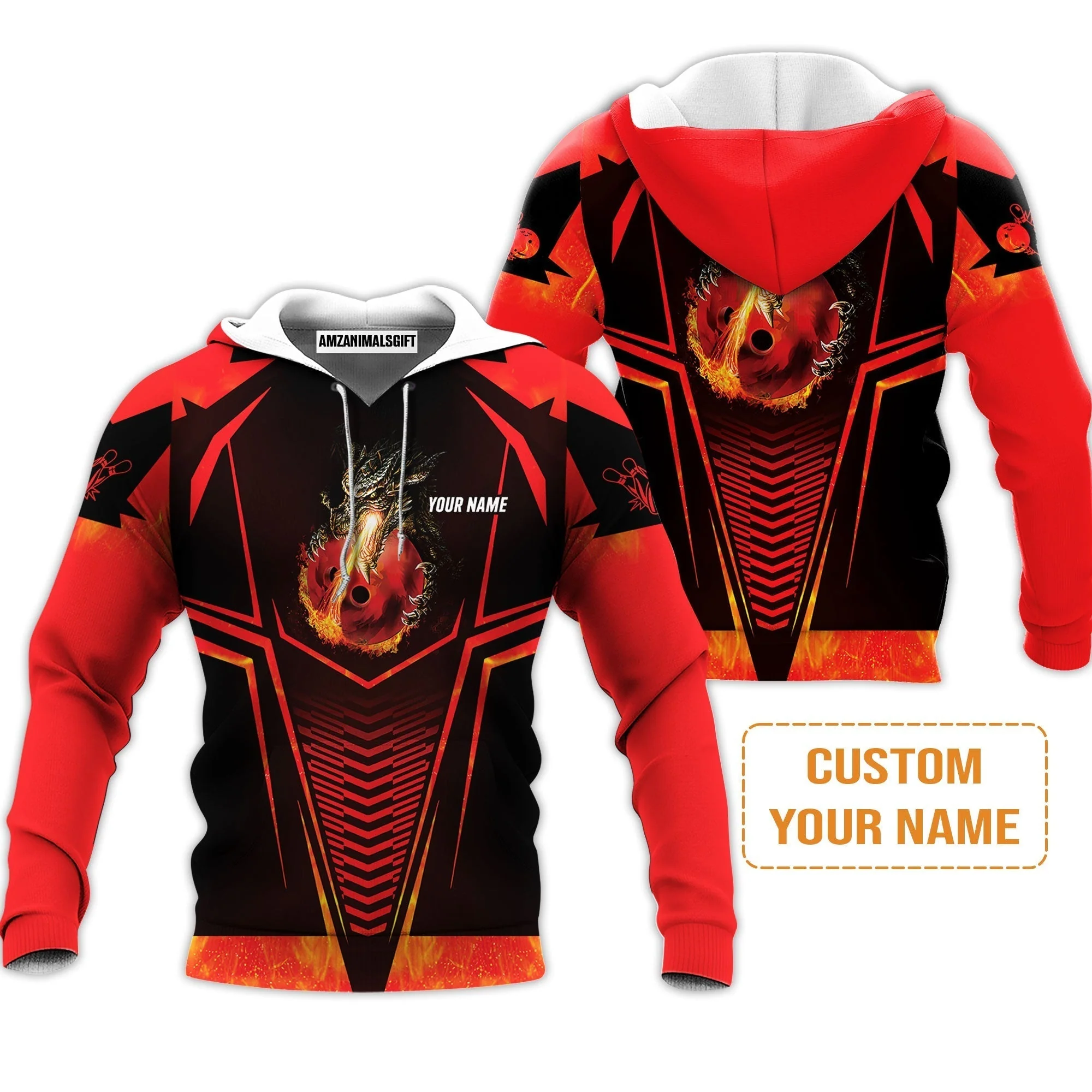 Bowling Custom Sweatshirt- Custom Name Dragon Fire Flame Personalized Bowling Sweatshirt - Image 3