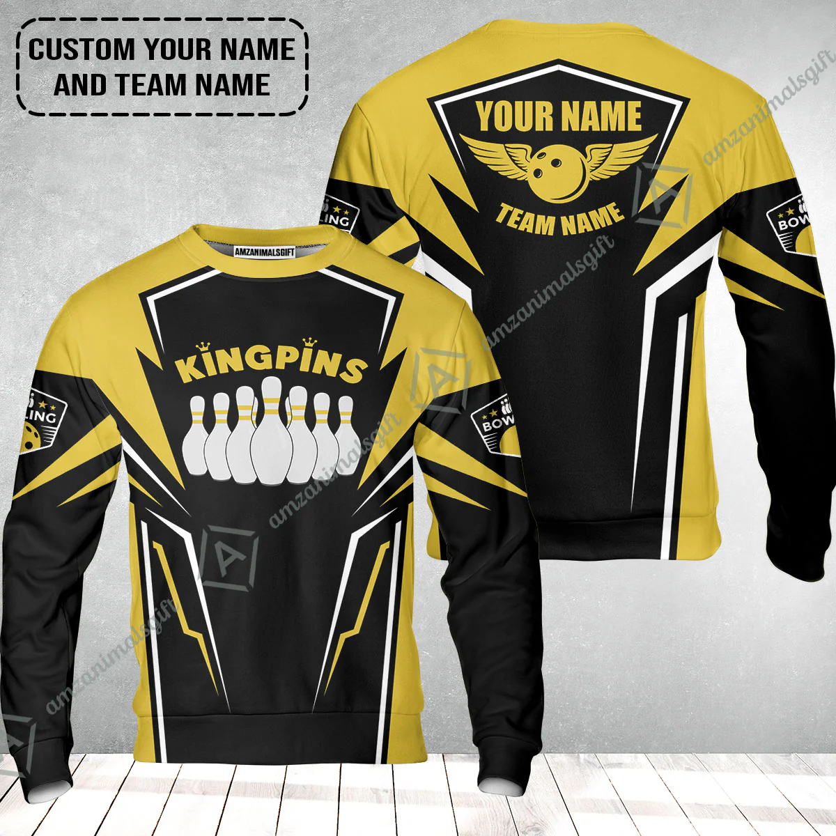 Bowling Custom Sweatshirt - Custom Name King Pins Bowling Team Personalized Sweatshirt - Image 2
