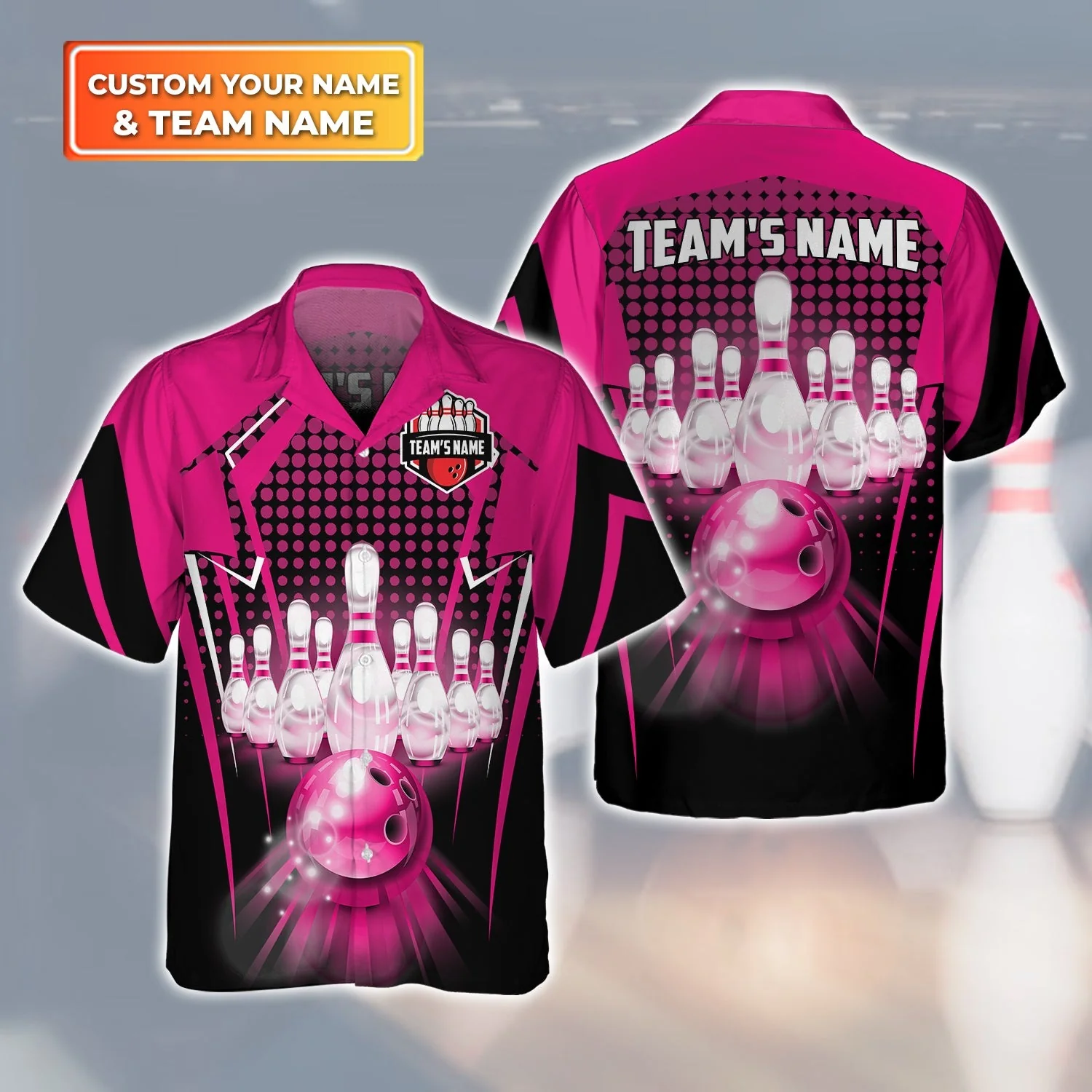 Bowling Custom T-Shirt - Bowling And Pins Pink Personalized Bowling T-Shirt - Image 2
