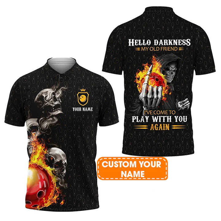 Bowling Custom T-Shirt - Custom Name Bowling Skull Hello Darkness My Old Friend Personalized Bowling T-Shirt - Image 7