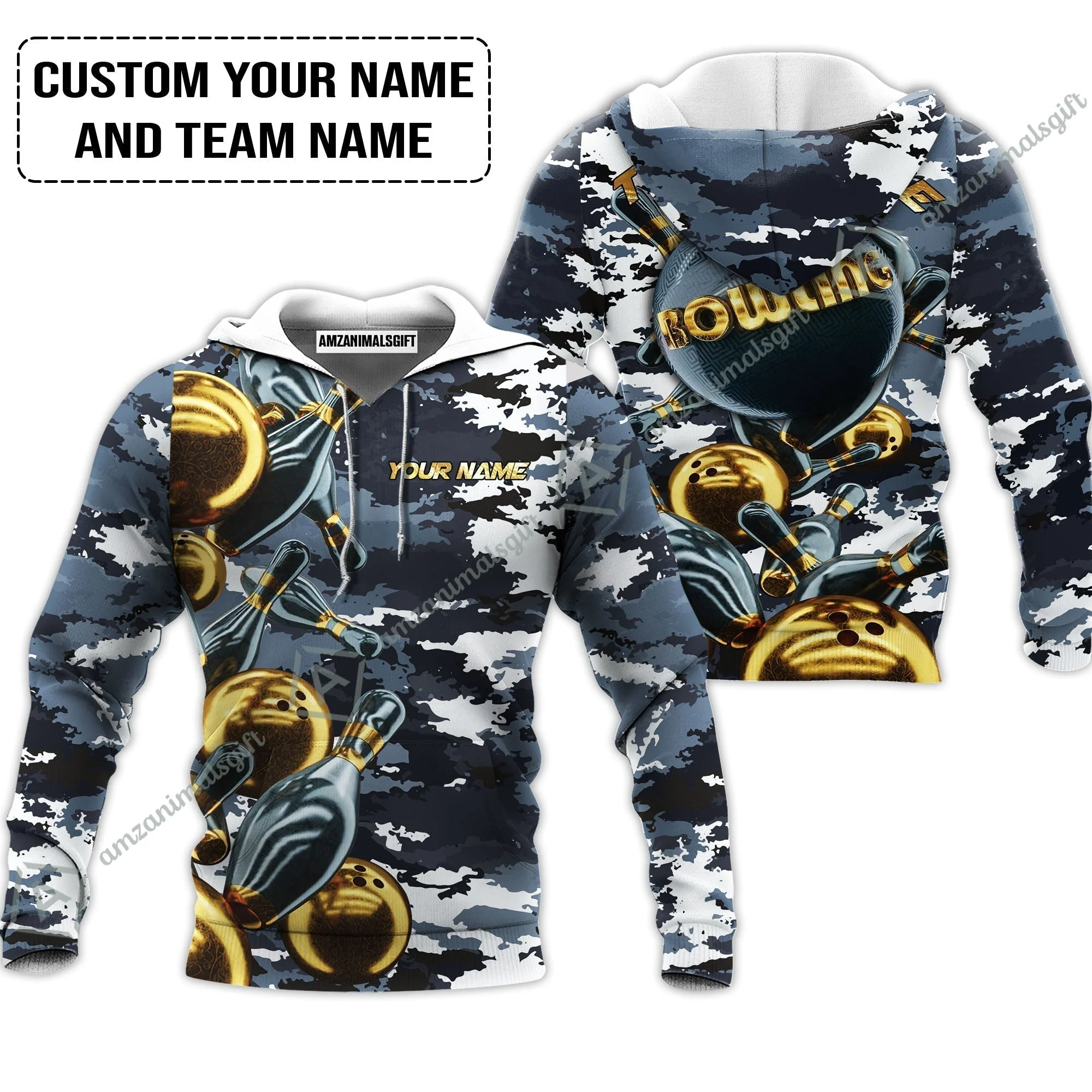 Bowling Custom T-Shirt - Custom Name Camo Navy Personalized Bowling T-Shirt - Image 7