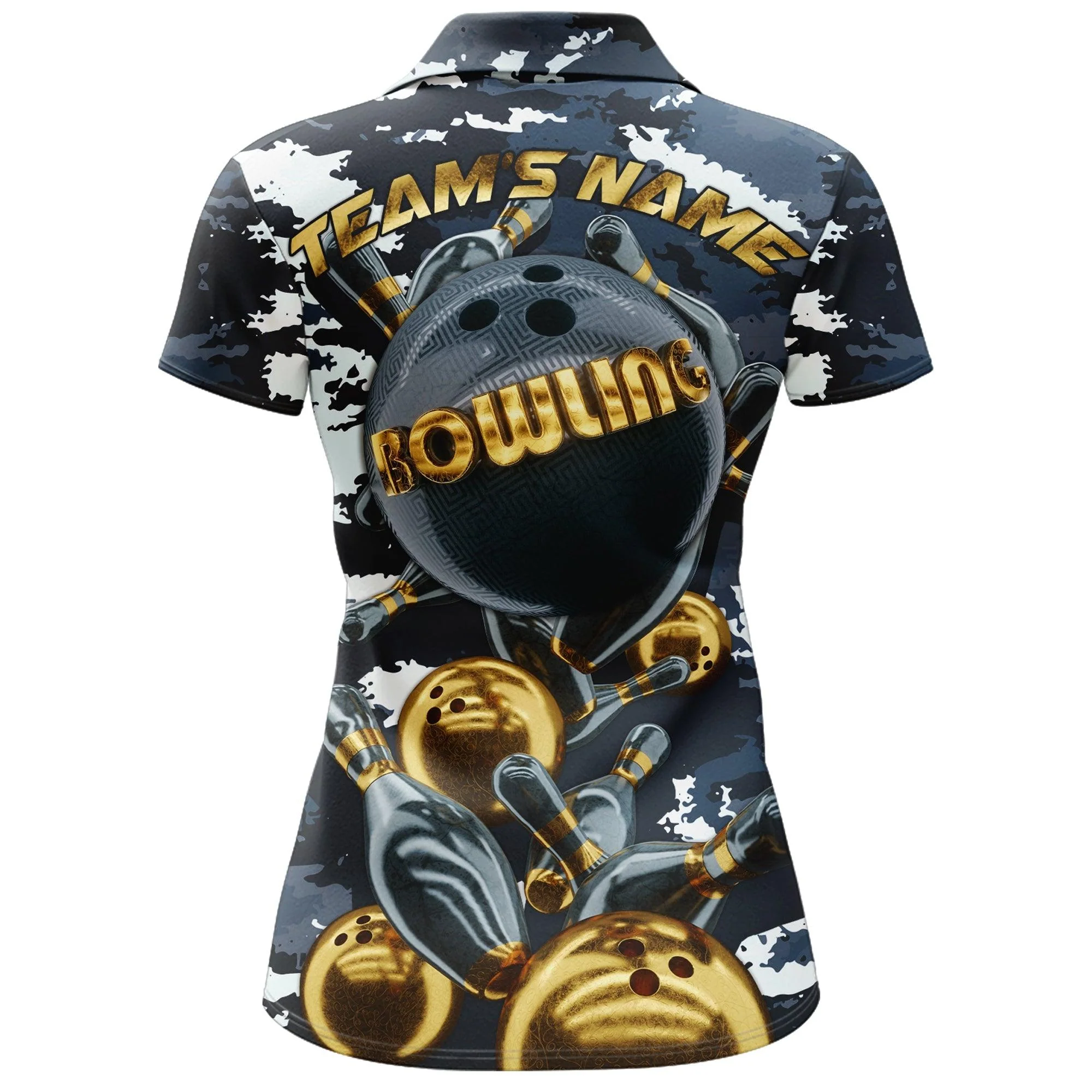 Bowling Custom Women Polo Shirt - Custom Name Camo Navy Bowling Personalized Bowling Polo Shirt - Gift For Friend, Family, Bowling Lovers - Image 4