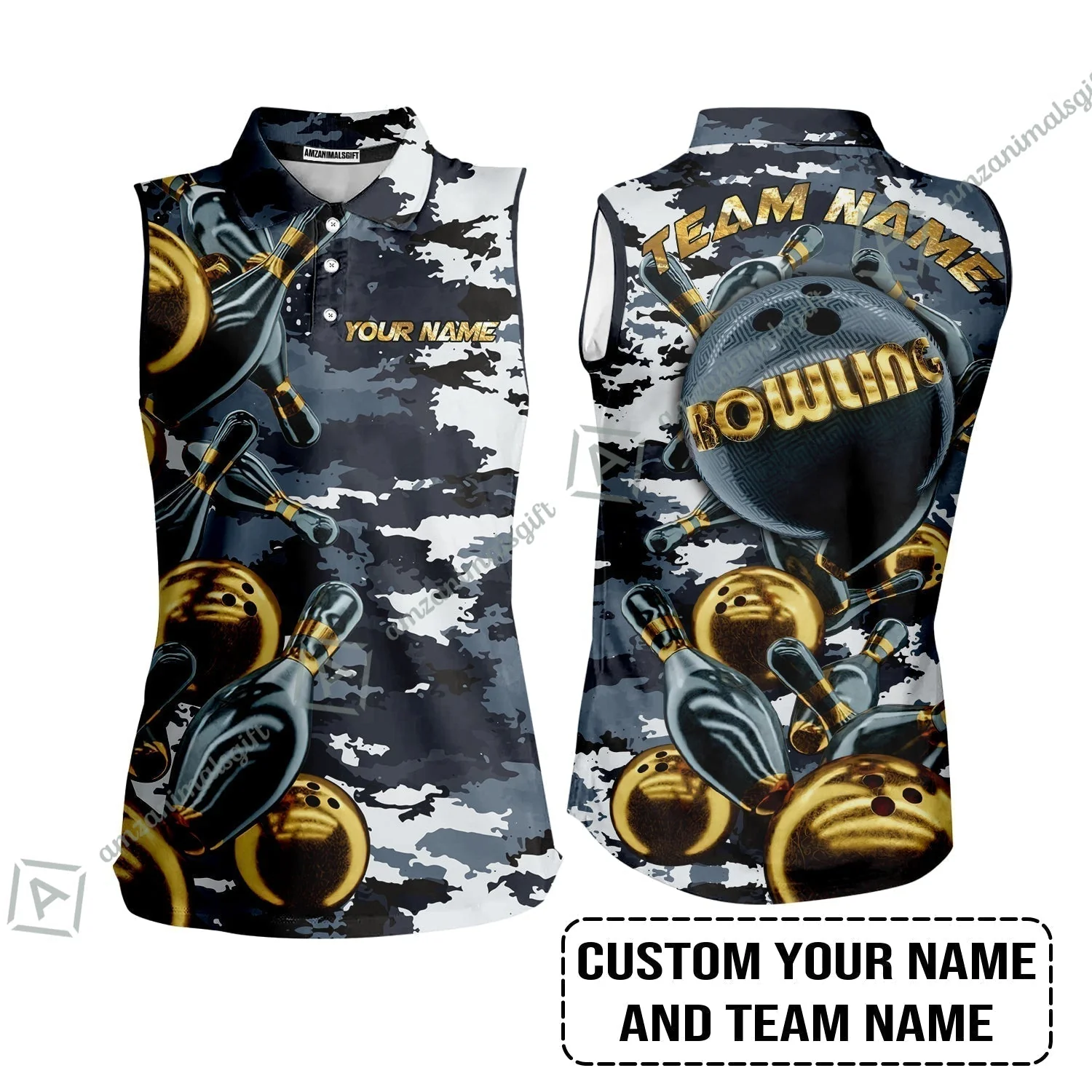 Bowling Custom Women Polo Shirt- Custom Name Camo Navy Personalized Bowling Women Polo Shirt - Image 8