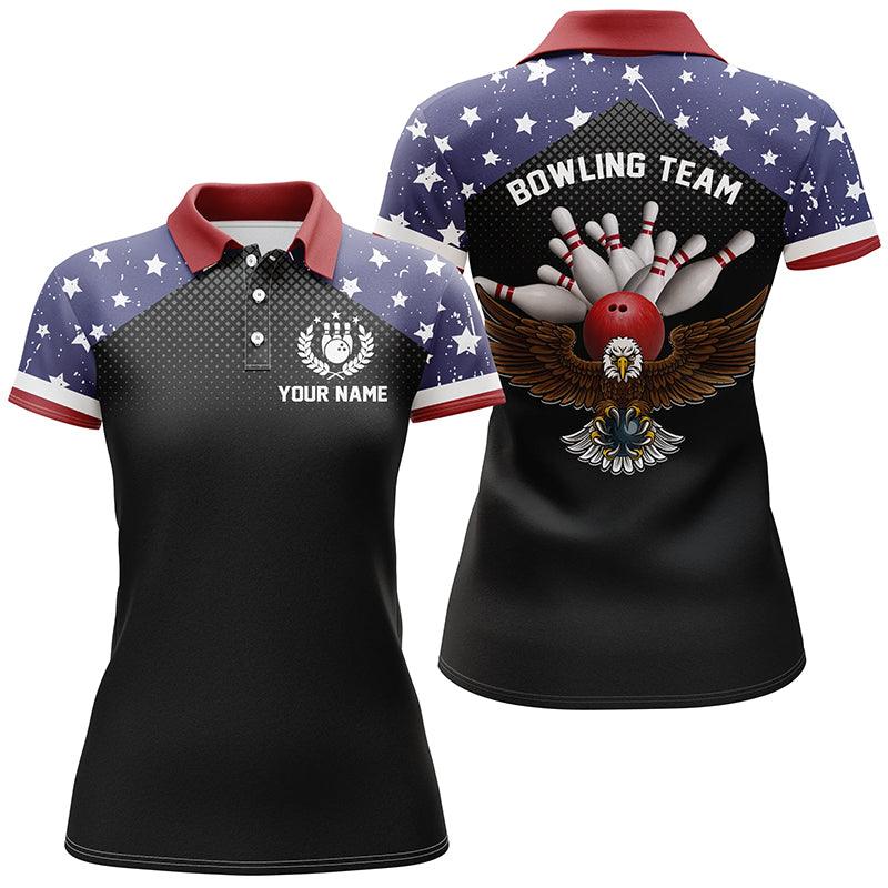 Bowling Custom Women Polo Shirt - Custom Name Eagle American Flag Patriot Bowling Personalized Bowling Polo Shirt - Gift For Friend, Family, Bowling Lovers - Image 2