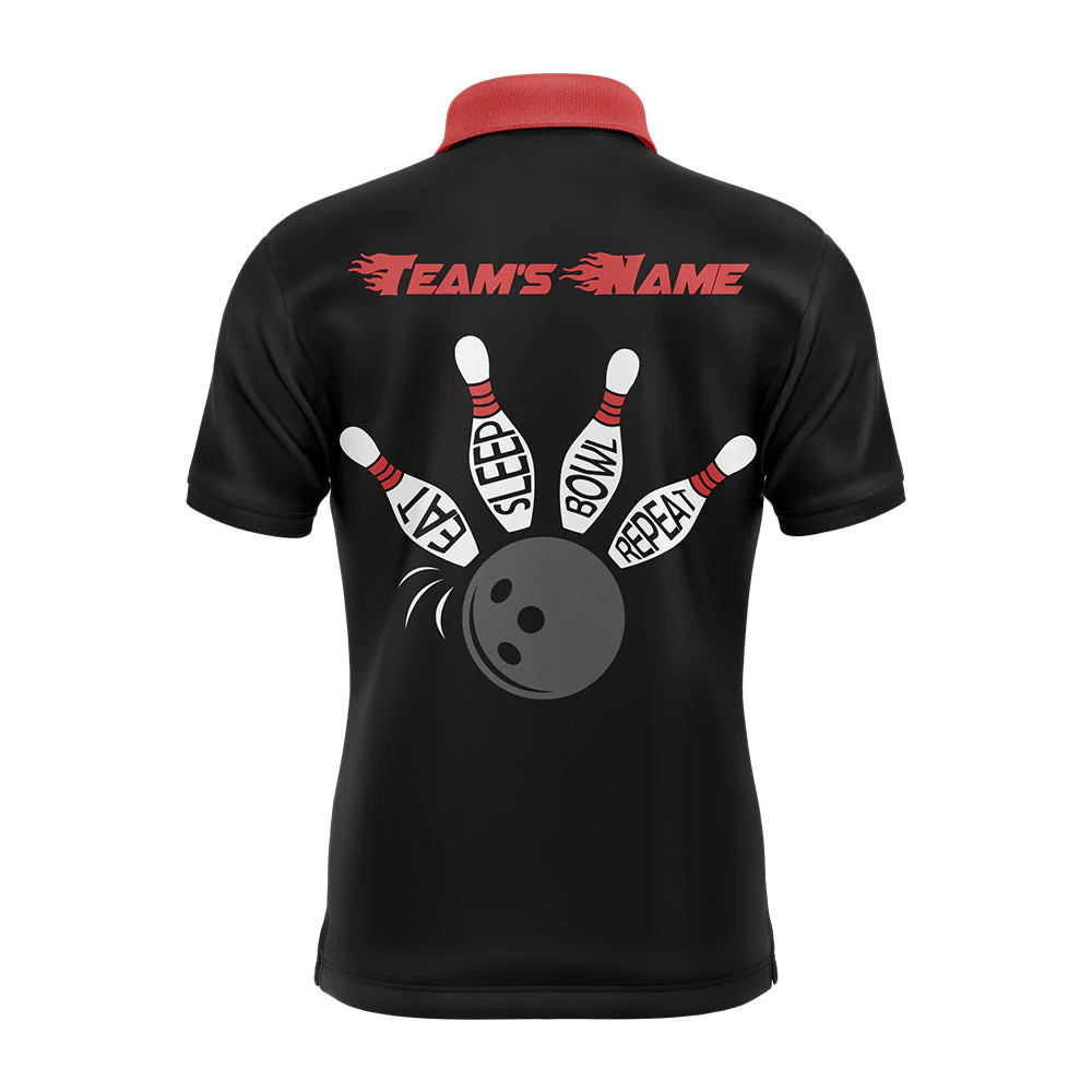 Bowling Custom Women Polo Shirt - Custom Name Eat Sleep Bowl Repeat Vintage Ladies Personalized Bowling Polo Shirt - Gift For Friend, Family, Bowling Lovers - Image 2