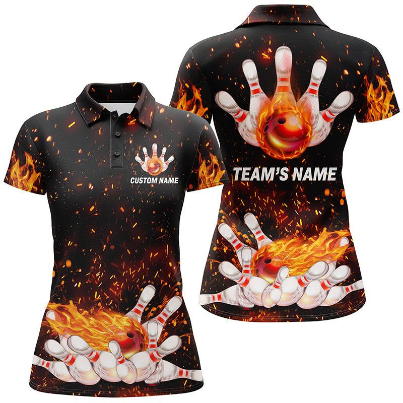 Bowling Custom Women Polo Shirt - Custom Name Flame Bowling Personalized Bowling Polo Shirt - Gift For Friend, Family, Bowling Lovers - Image 2