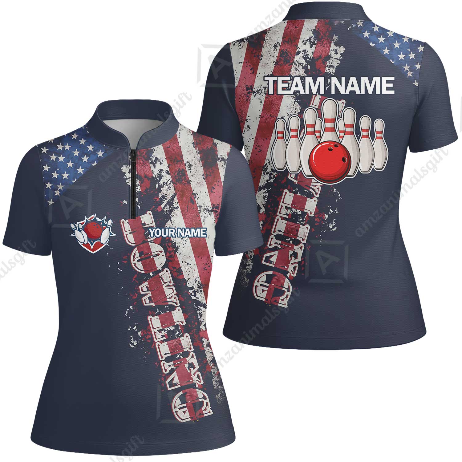 Bowling Custom Women Polo Shirt - Custom Name Patriotic American Flag Bowling Personalized Bowling Jersey Polo Shirts - Uniforms For Bowlers - Image 13