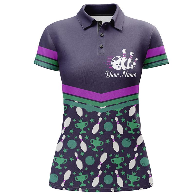Bowling Custom Women Polo Shirt - Custom Name Polo Shirt, Bowling Girl Purple Personalized Bowling Polo Shirt - Gift For Friend, Family, Bowling Lovers - Image 3