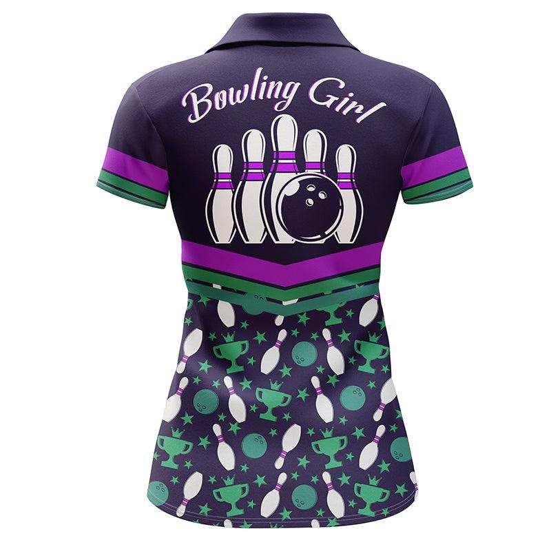 Bowling Custom Women Polo Shirt - Custom Name Polo Shirt, Bowling Girl Purple Personalized Bowling Polo Shirt - Gift For Friend, Family, Bowling Lovers - Image 4