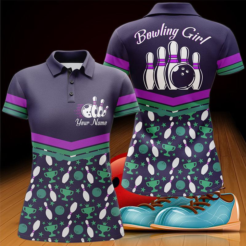 Bowling Custom Women Polo Shirt - Custom Name Polo Shirt, Bowling Girl Purple Personalized Bowling Polo Shirt - Gift For Friend, Family, Bowling Lovers - Image 5