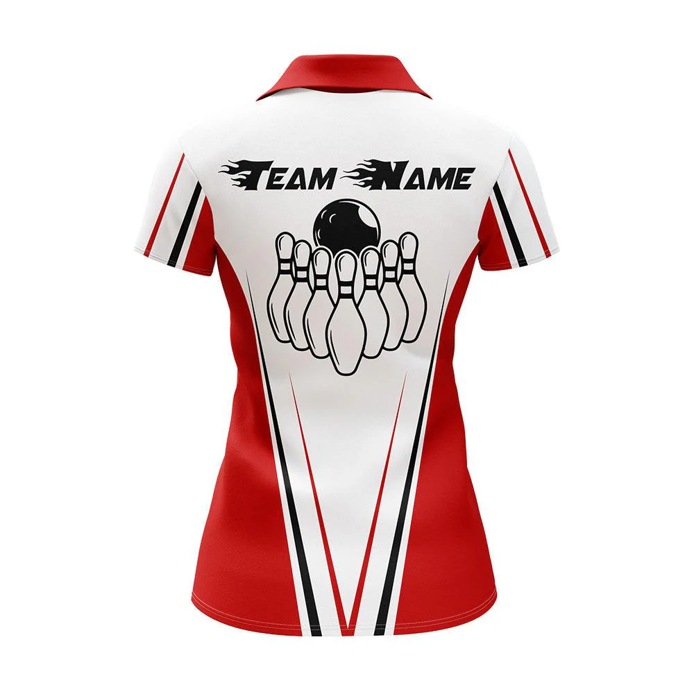 Bowling Custom Women Polo Shirt - Custom Name Red And White Bowling Personalized Bowling Polo Shirt - Gift For Friend, Family, Bowling Lovers - Image 4