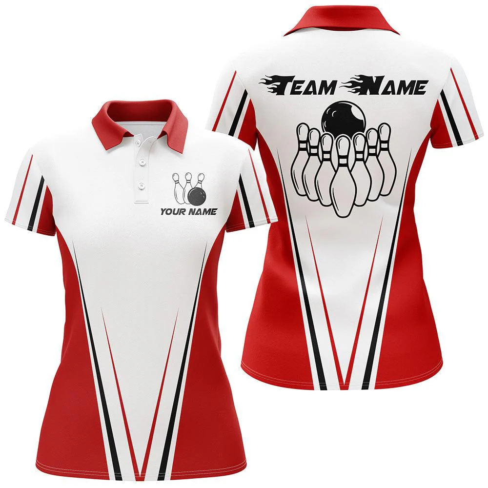 Bowling Custom Women Polo Shirt - Custom Name Red And White Bowling Personalized Bowling Polo Shirt - Gift For Friend, Family, Bowling Lovers - Image 5