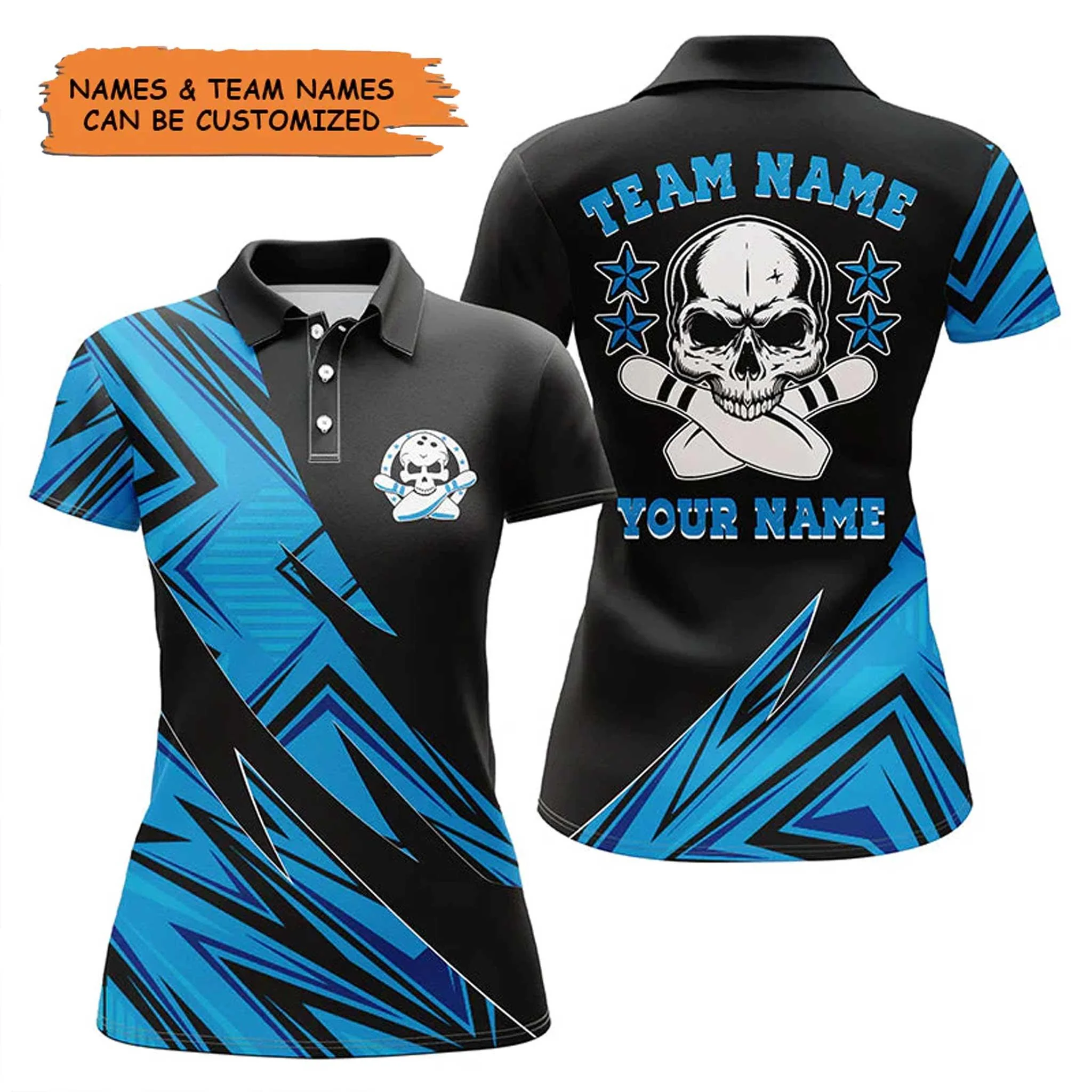 Bowling Custom Women Polo Shirt - Custom Name Skull Bowling Personalized Bowling Polo Shirt - Gift For Friend, Family, Bowling Lovers